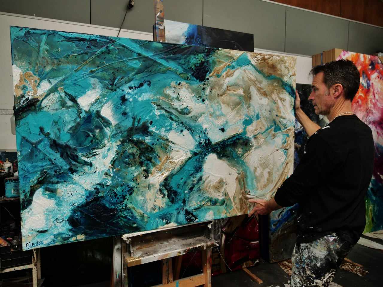 Rusted Honey 160cm x 100cm Teal Rust Textured Abstract Painting-Abstract-[Franko Artist]-[The Block]-[Dream Homes]-[ideas]-Franklin Art Studio