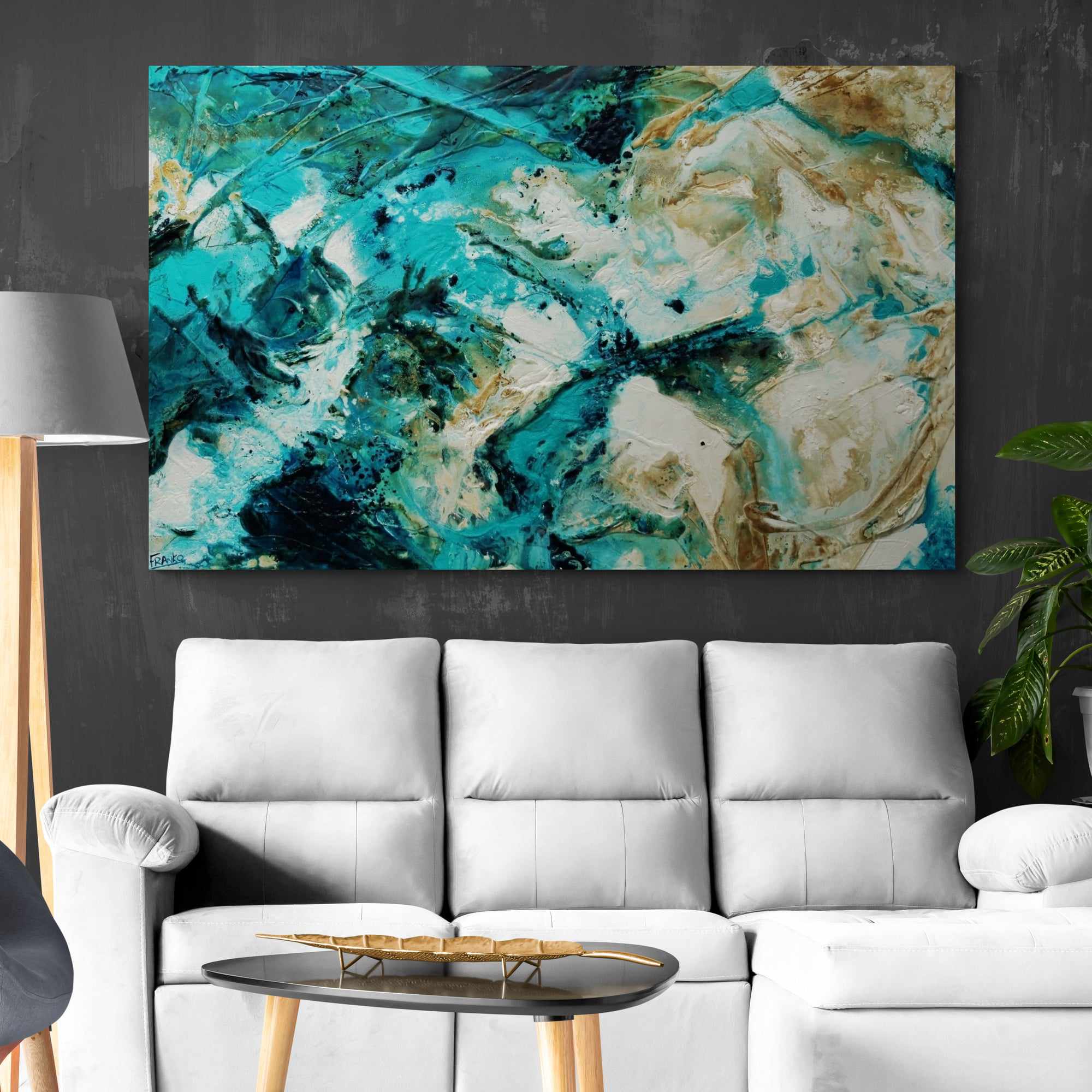 Rusted Honey 160cm x 100cm Teal Rust Textured Abstract Painting