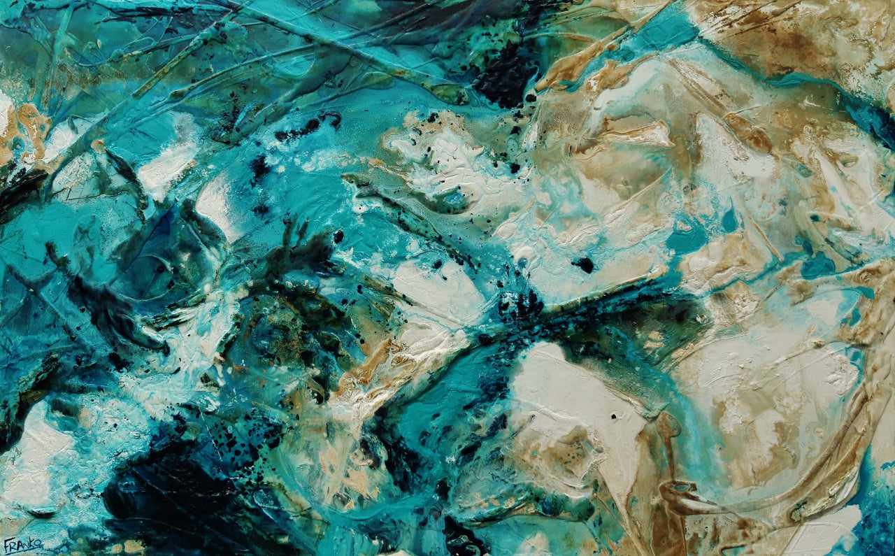Rusted Honey 160cm x 100cm Teal Rust Textured Abstract Painting-Abstract-[Franko]-[Australian Artist]-[Large]-[Popular]-Franklin Art Studio