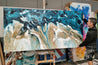 Rusted Honey Coast 240cm x 120cm Teal Cream Textured Abstract Painting (SOLD)-Abstract-[Franko Artist]-[Gold Coast]-[Brisbane]-[Huge]-Franklin Art Studio