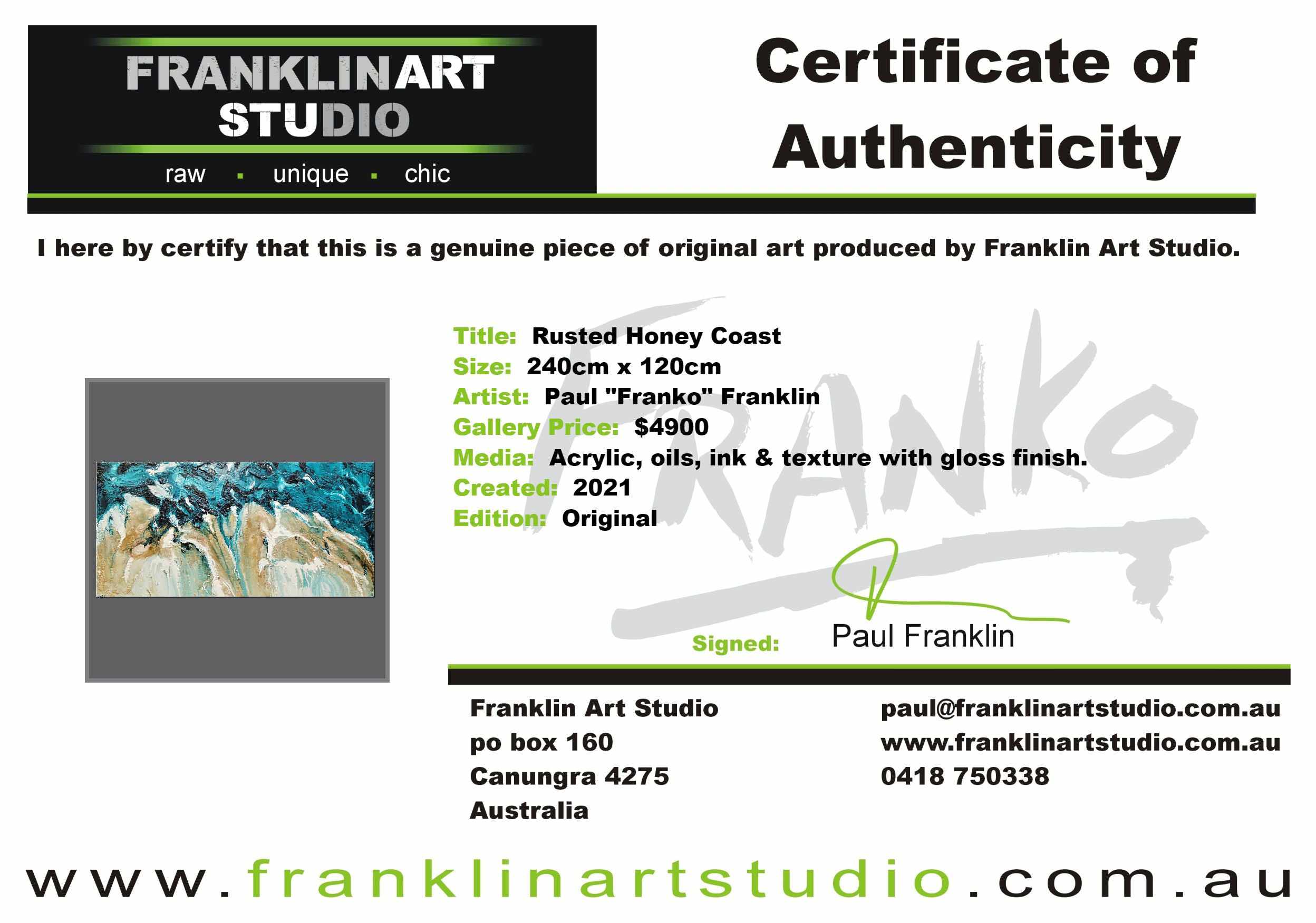 Rusted Honey Coast 240cm x 120cm Teal Cream Textured Abstract Painting (SOLD)-Abstract-Franko-[franko_art]-[beautiful_Art]-[The_Block]-Franklin Art Studio