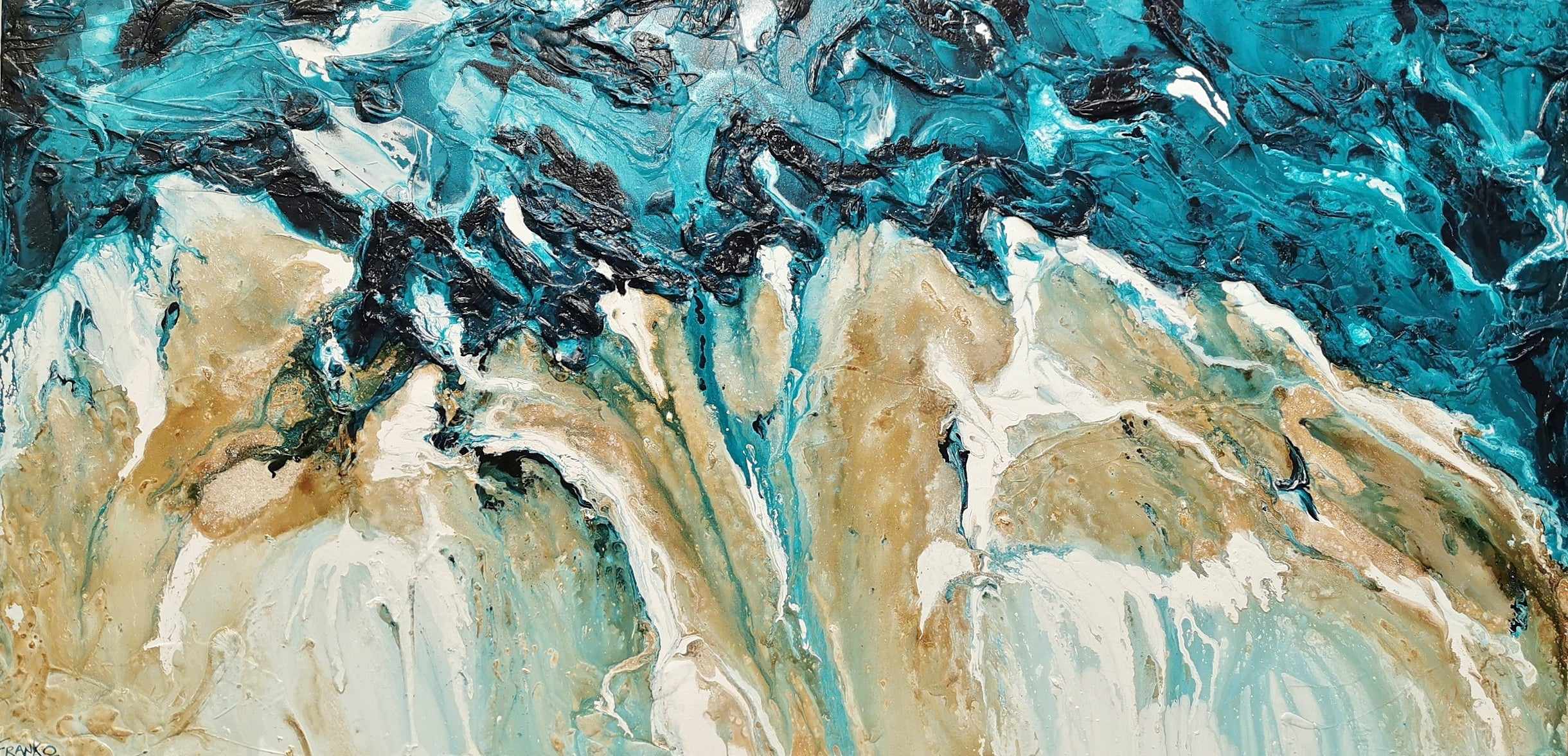 Rusted Honey Coast 240cm x 120cm Teal Cream Textured Abstract Painting (SOLD)-Abstract-Franko-[Franko]-[Australia_Art]-[Art_Lovers_Australia]-Franklin Art Studio
