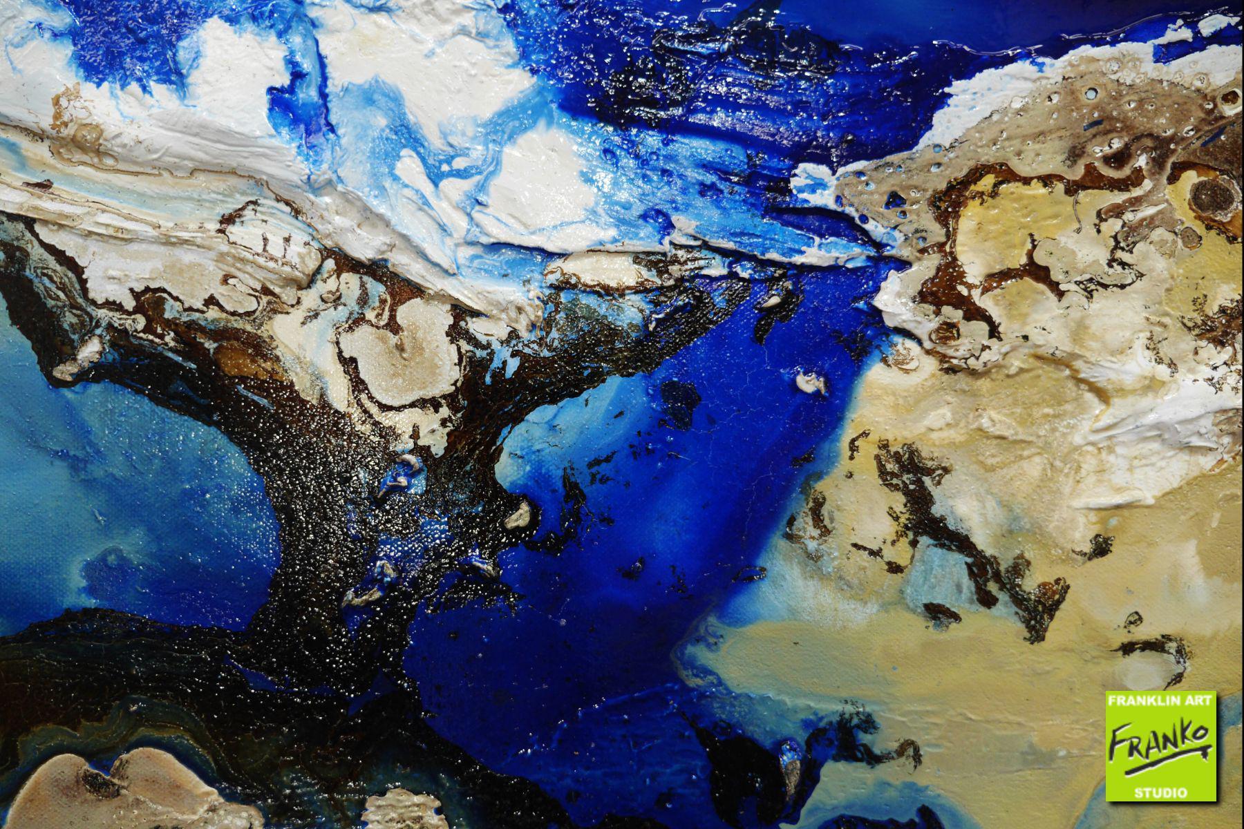 Rusted Lake 200cm x 80cm White Brown Blue Textured Abstract Painting (SOLD)