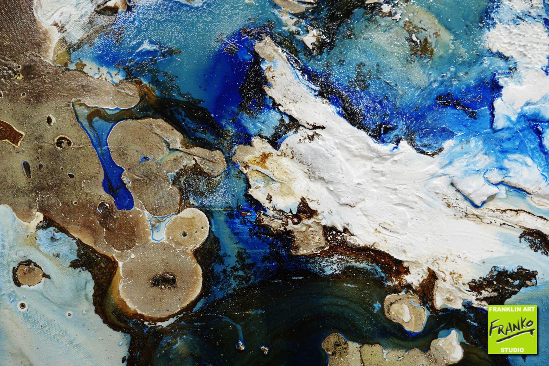 Rusted Lake 200cm x 80cm White Brown Blue Textured Abstract Painting (SOLD)