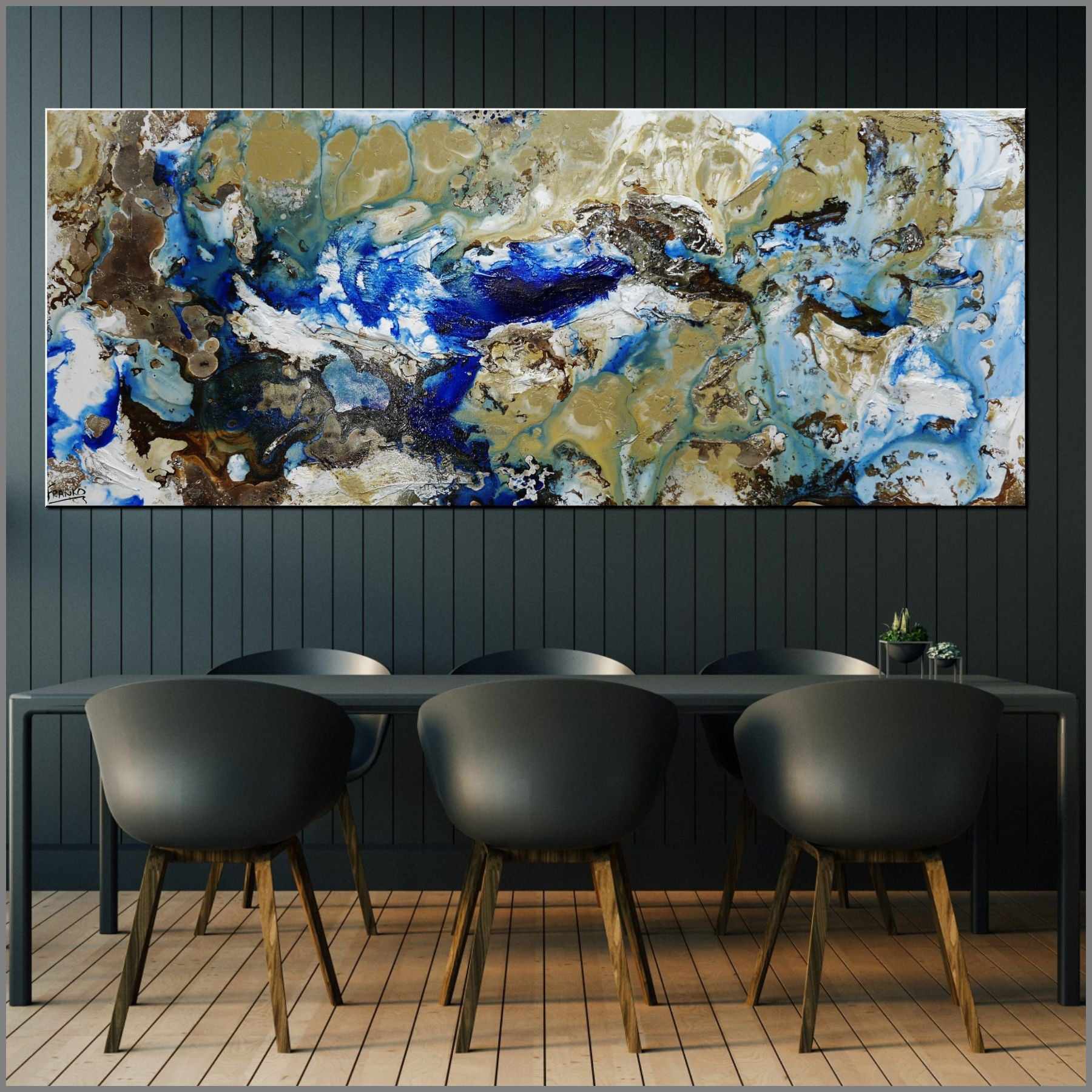 Rusted Lake 200cm x 80cm White Brown Blue Textured Abstract Painting (SOLD)-Abstract-Franko-[Franko]-[huge_art]-[Australia]-Franklin Art Studio