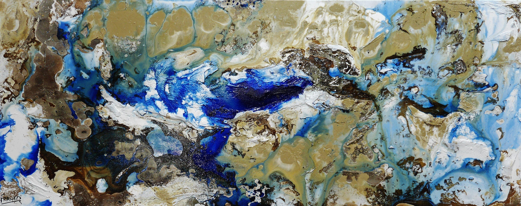 Rusted Lake 200cm x 80cm White Brown Blue Textured Abstract Painting (SOLD)-Abstract-[Franko ]-[Gallery]-[popular]-[Australia]-Franklin Art Studio