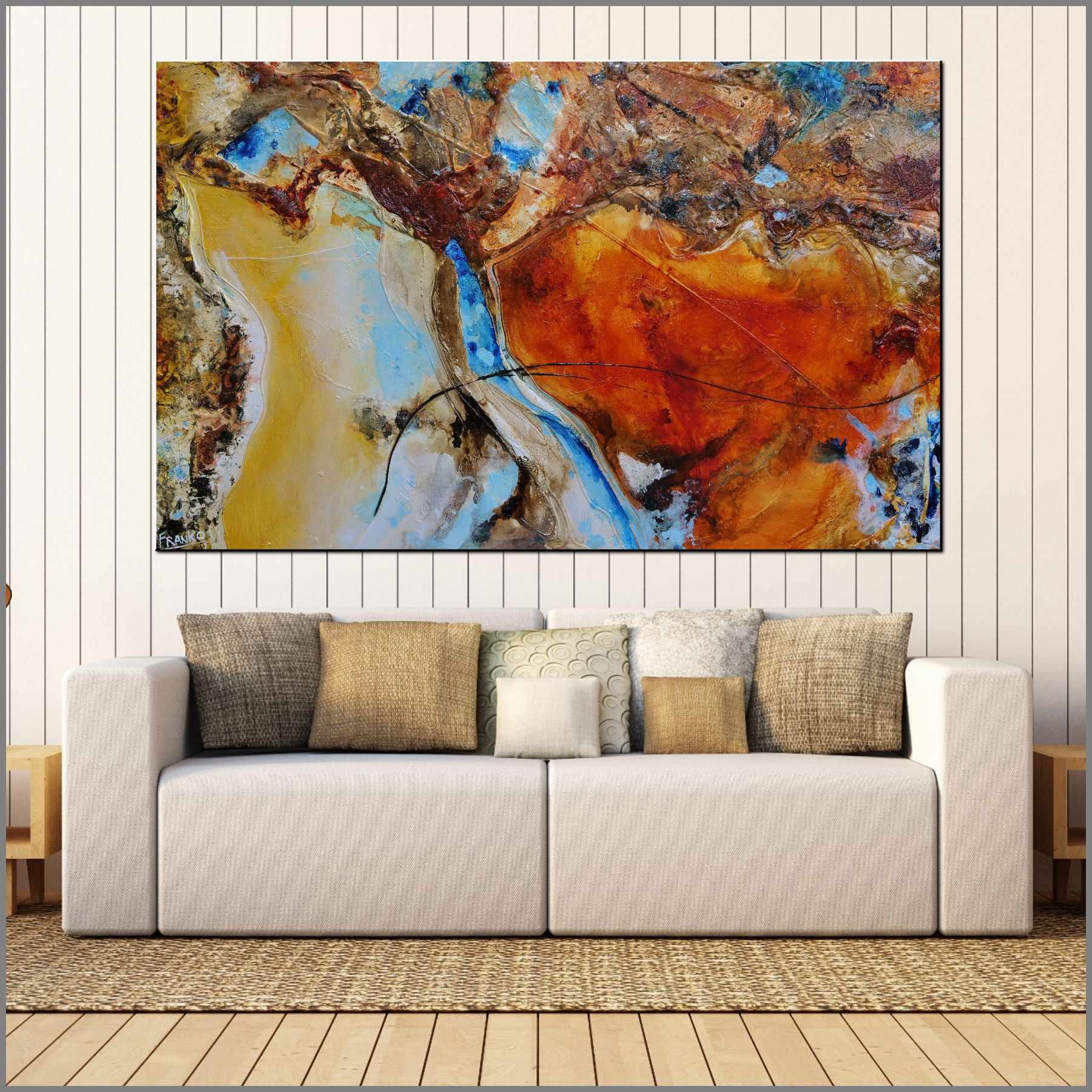 Rusted Landscape 160cm x 100cm Sienna Textured Abstract Painting (SOLD)-Abstract-Franko-[huge]-[Australian]-[best Selling]-Franklin Art Studio