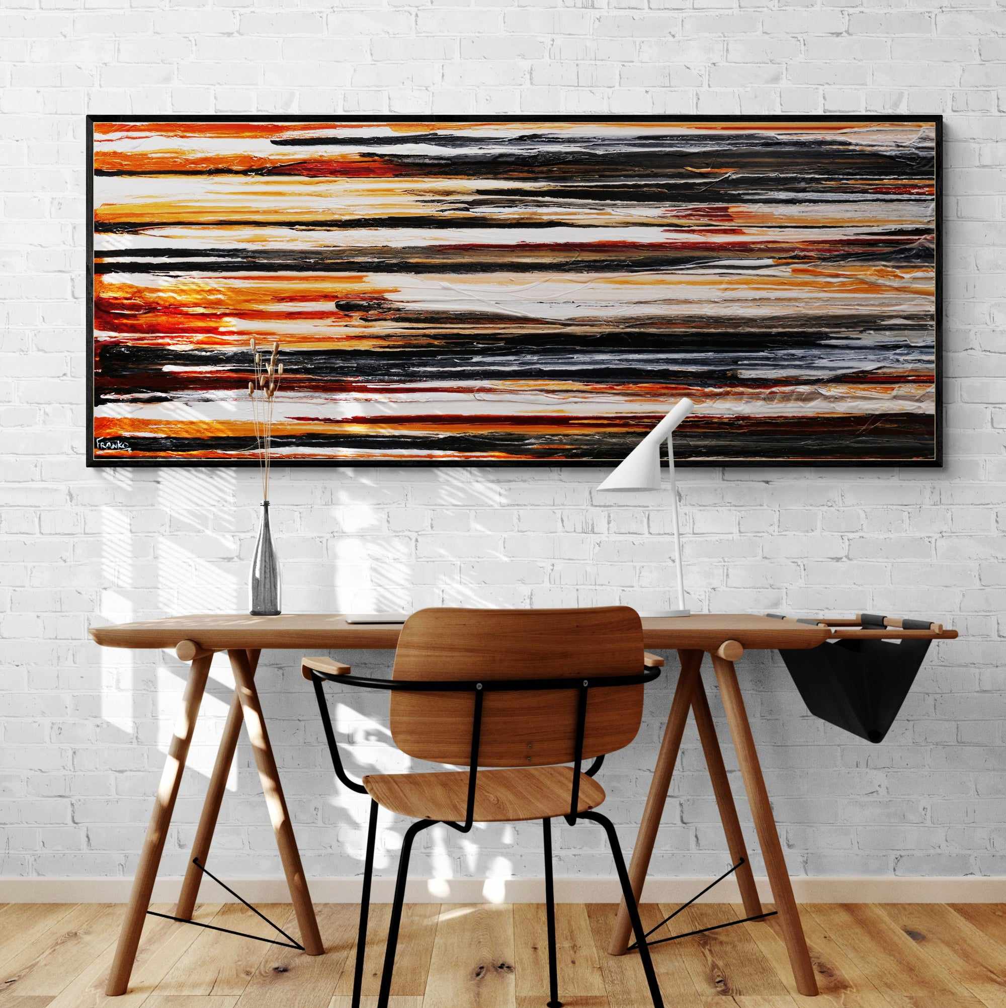 Rusted Landscape 200cm x 80cm Black White Brown Textured Abstract Painting-Abstract-Franko-[franko_art]-[beautiful_Art]-[The_Block]-Franklin Art Studio