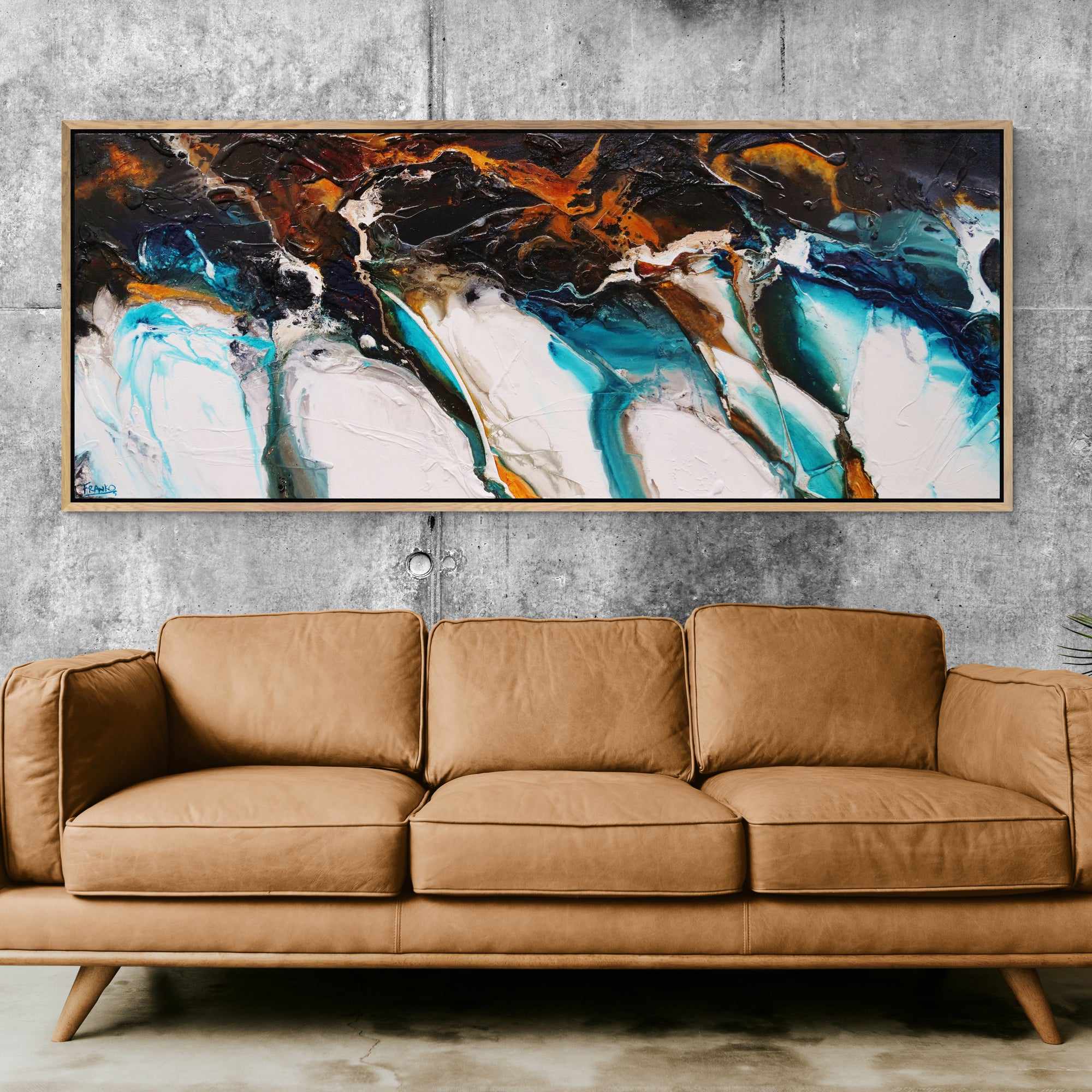 Rusted Motion 200cm x 80cm White Black Teal Textured Abstract Painting (SOLD)-Abstract-[Franko]-[Australian]-[Popular]-[Best Selling]-Franklin Art Studio