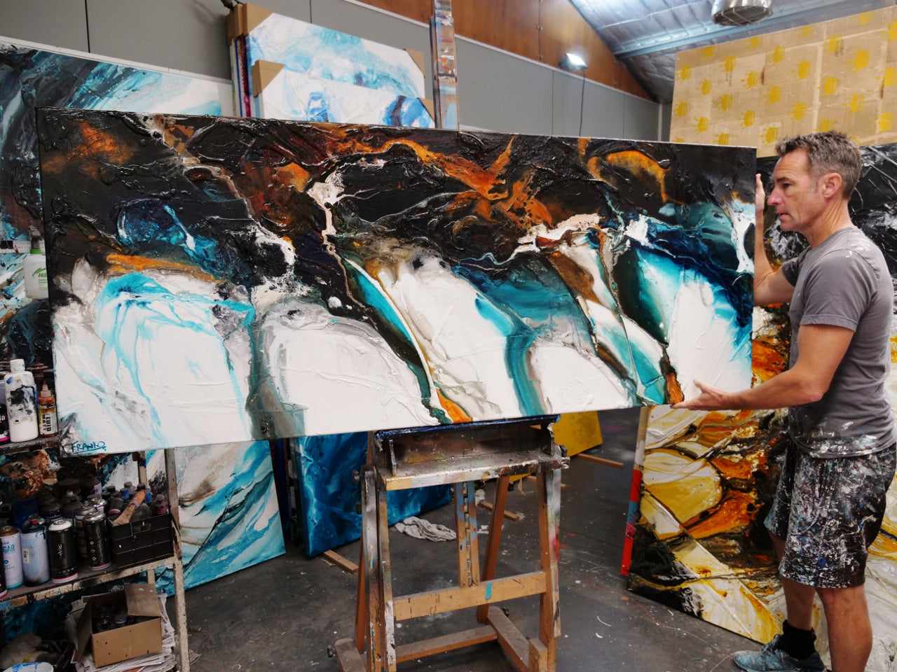 Rusted Motion 200cm x 80cm White Black Teal Textured Abstract Painting (SOLD)-Abstract-[Franko Artist]-[The Block]-[Dream Homes]-[ideas]-Franklin Art Studio