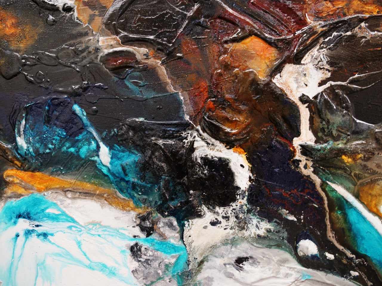 Rusted Motion 200cm x 80cm White Black Teal Textured Abstract Painting (SOLD)