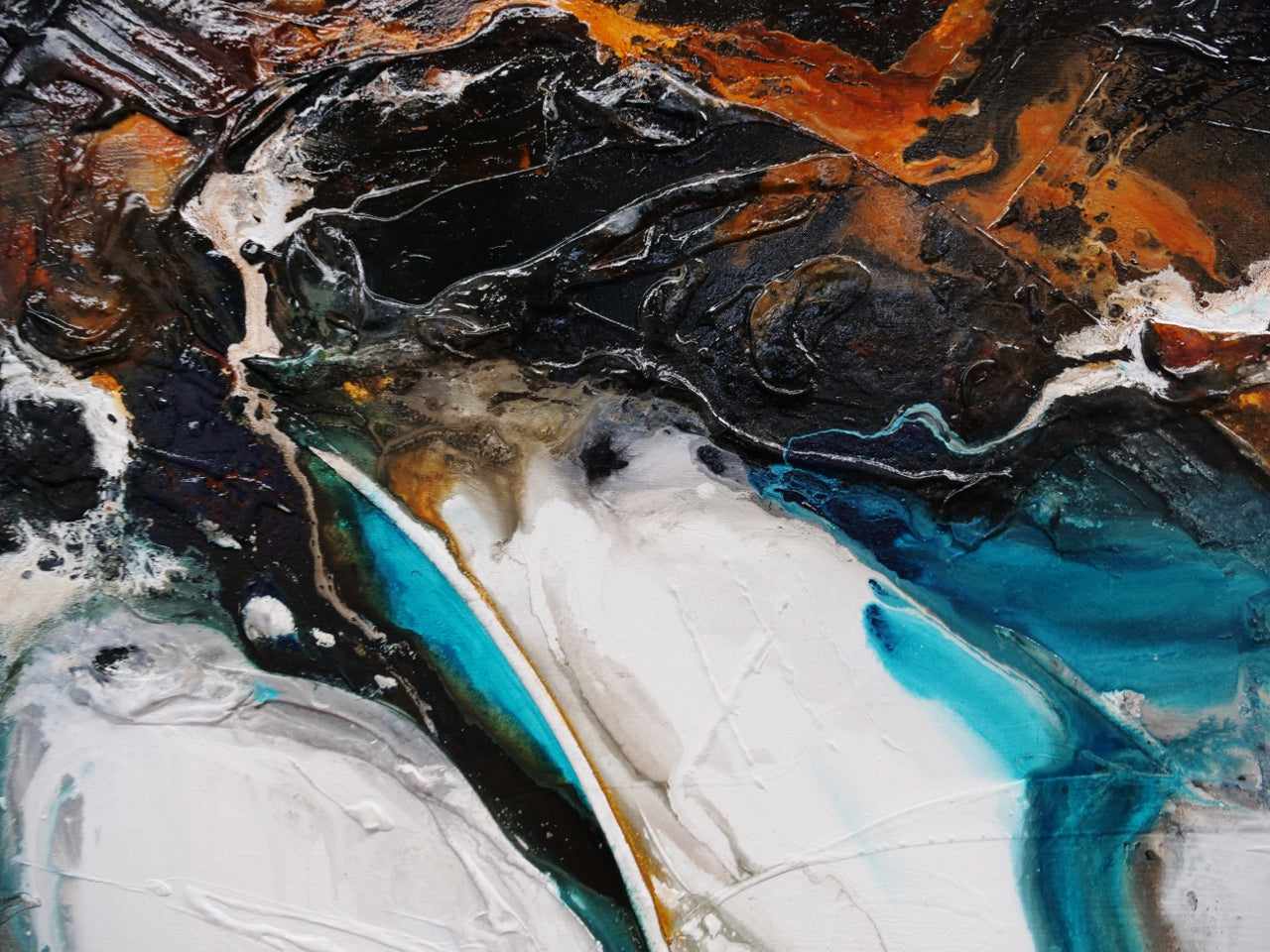 Rusted Motion 200cm x 80cm White Black Teal Textured Abstract Painting (SOLD)