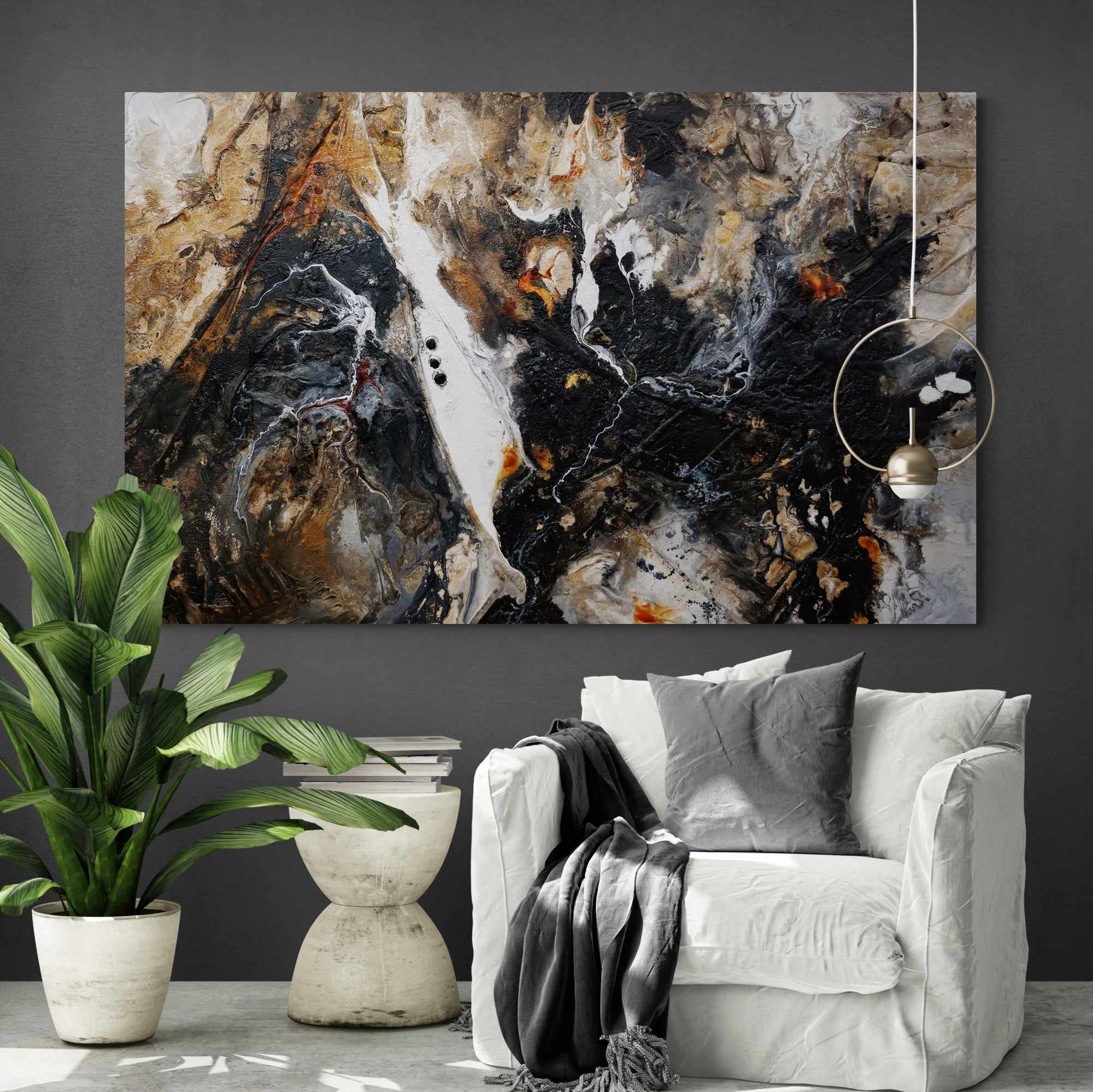 Rusted Nero 160cm x 100cm Brown Black Textured Abstract Painting-Abstract-Franko-[franko_artist]-[Art]-[interior_design]-Franklin Art Studio