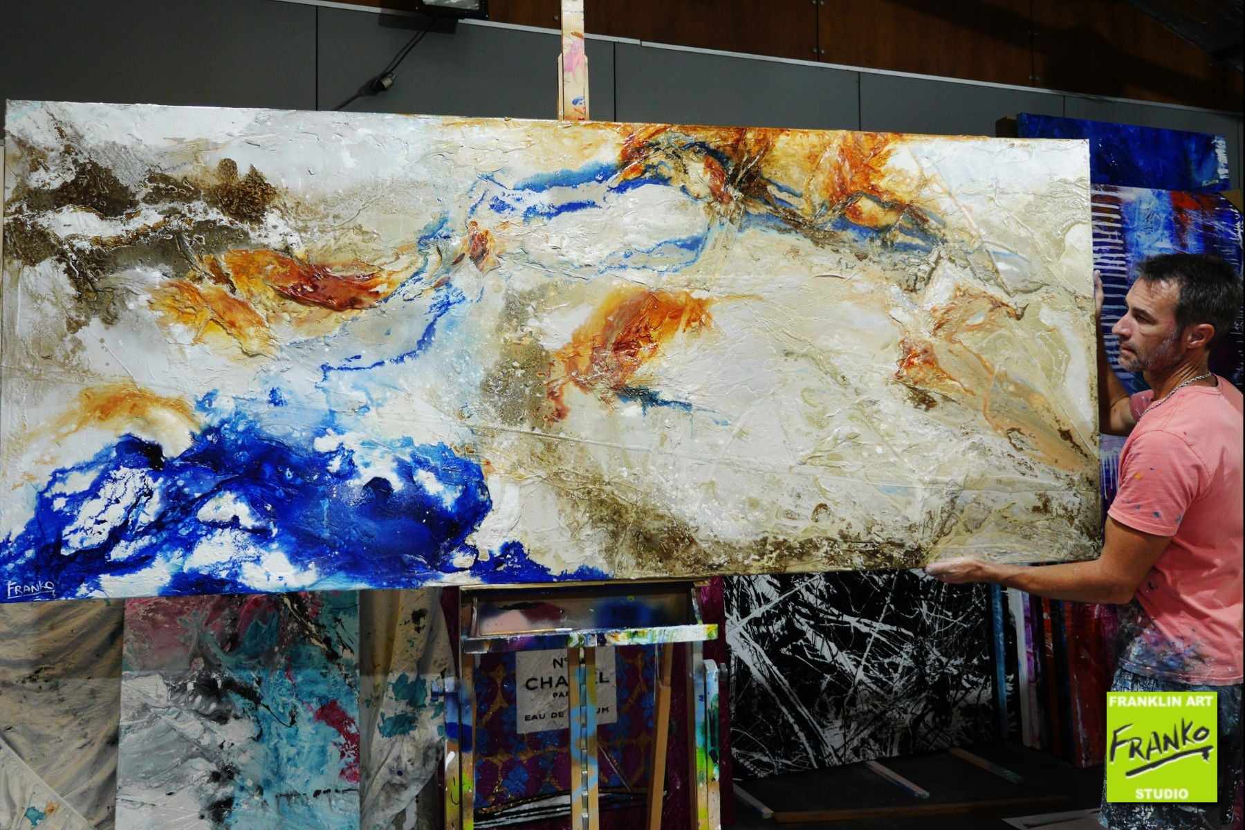 Rusted Outback 240cm x 100cm Brown Blue Textured Abstract Painting (SOLD)-Abstract-Franko-[franko_artist]-[Art]-[interior_design]-Franklin Art Studio