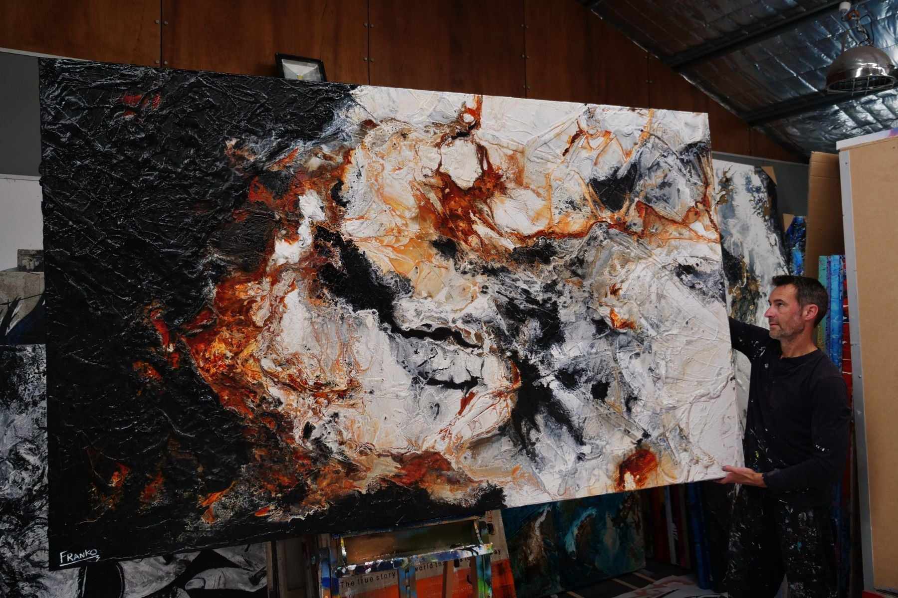 Rusted Oxide 250cm x 150cm Black Brown White Textured Abstract Painting (SOLD)-Abstract-[Franko Artist]-[Gold Coast]-[Brisbane]-[Huge]-Franklin Art Studio