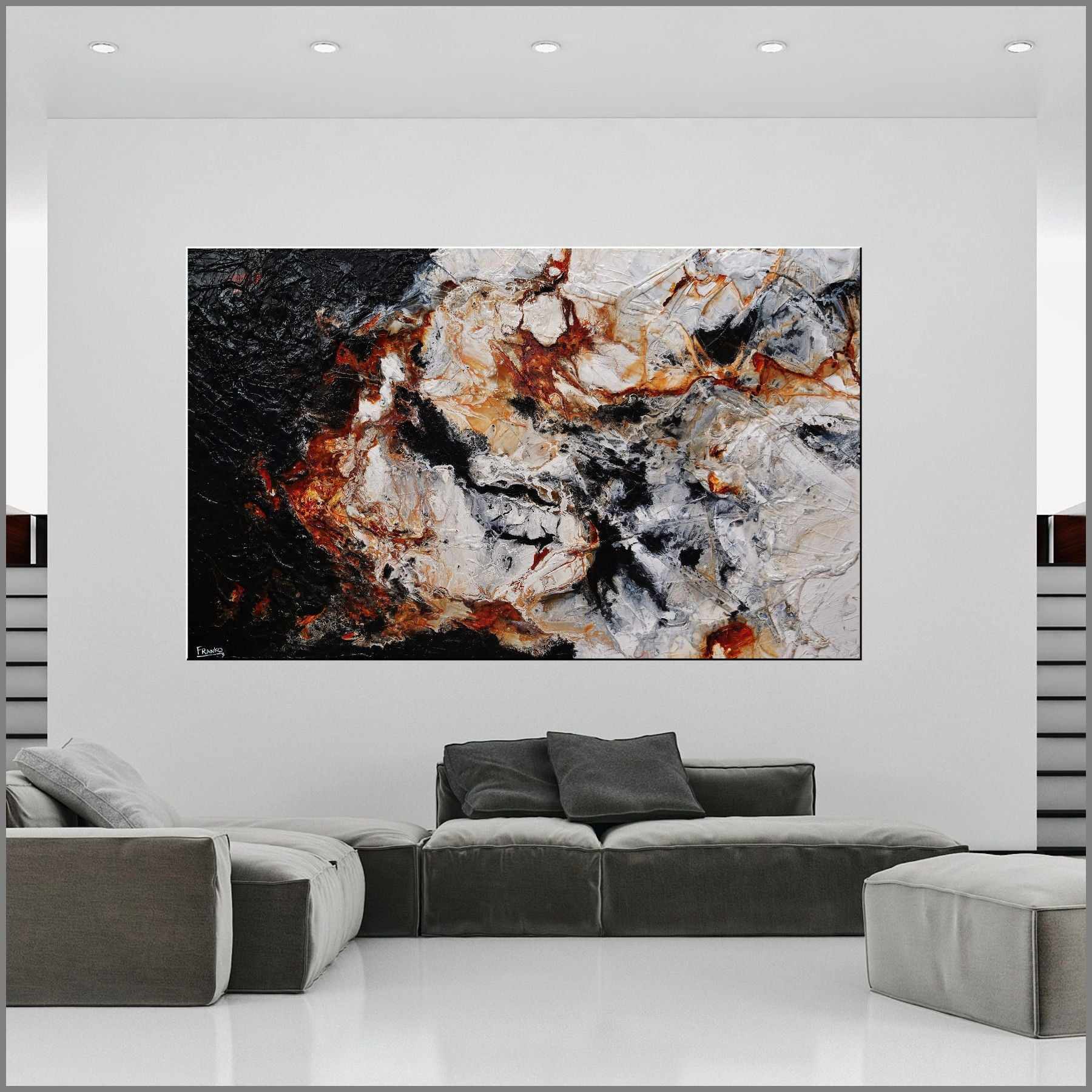 Rusted Oxide 250cm x 150cm Black Brown White Textured Abstract Painting (SOLD)-Abstract-Franko-[huge]-[Australian]-[best Selling]-Franklin Art Studio