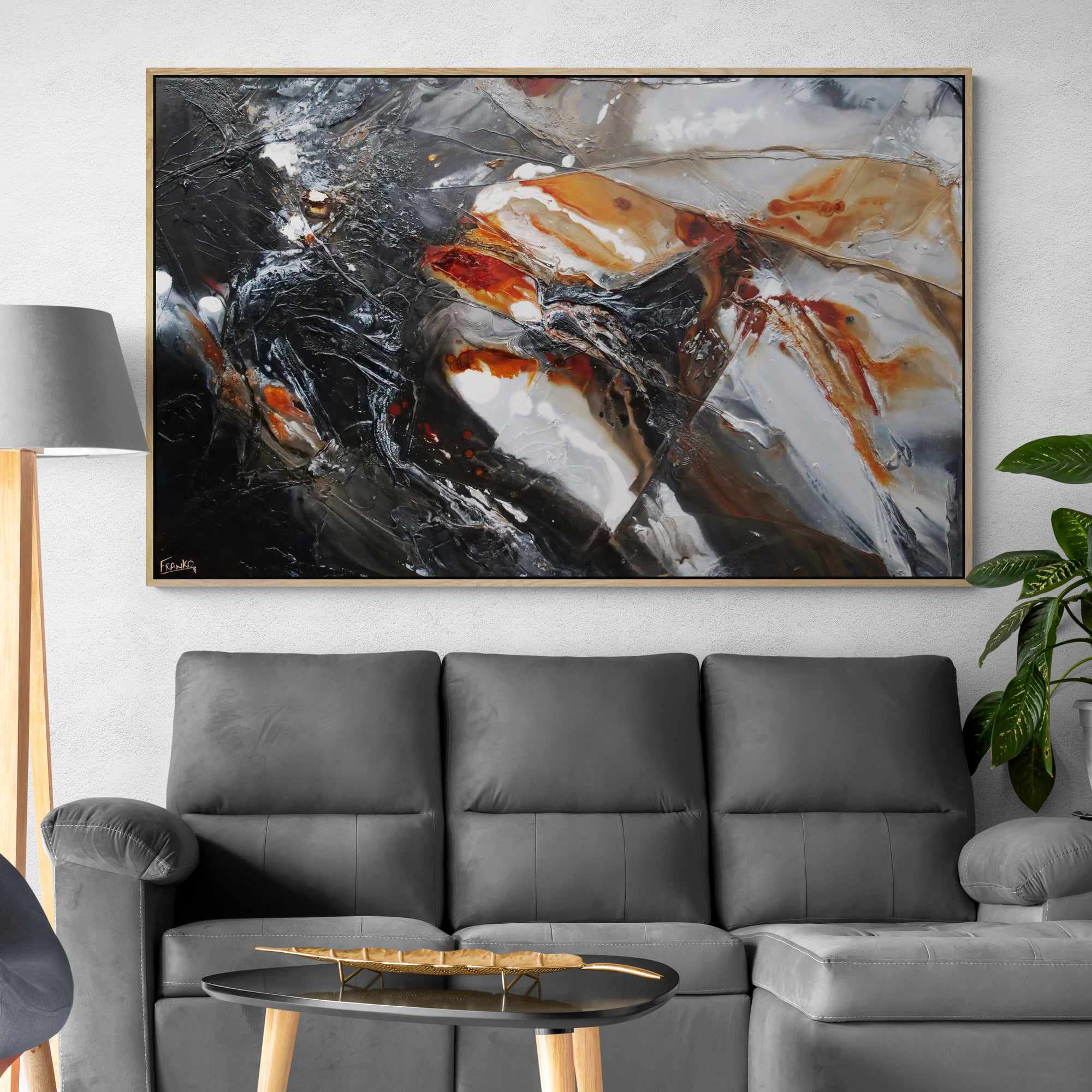 Rusted Sugar 160cm x 100cm Black Grey Rust Textured Abstract Painting (SOLD)-Abstract-[Franko Artist]-[Gold Coast]-[Brisbane]-[Huge]-Franklin Art Studio