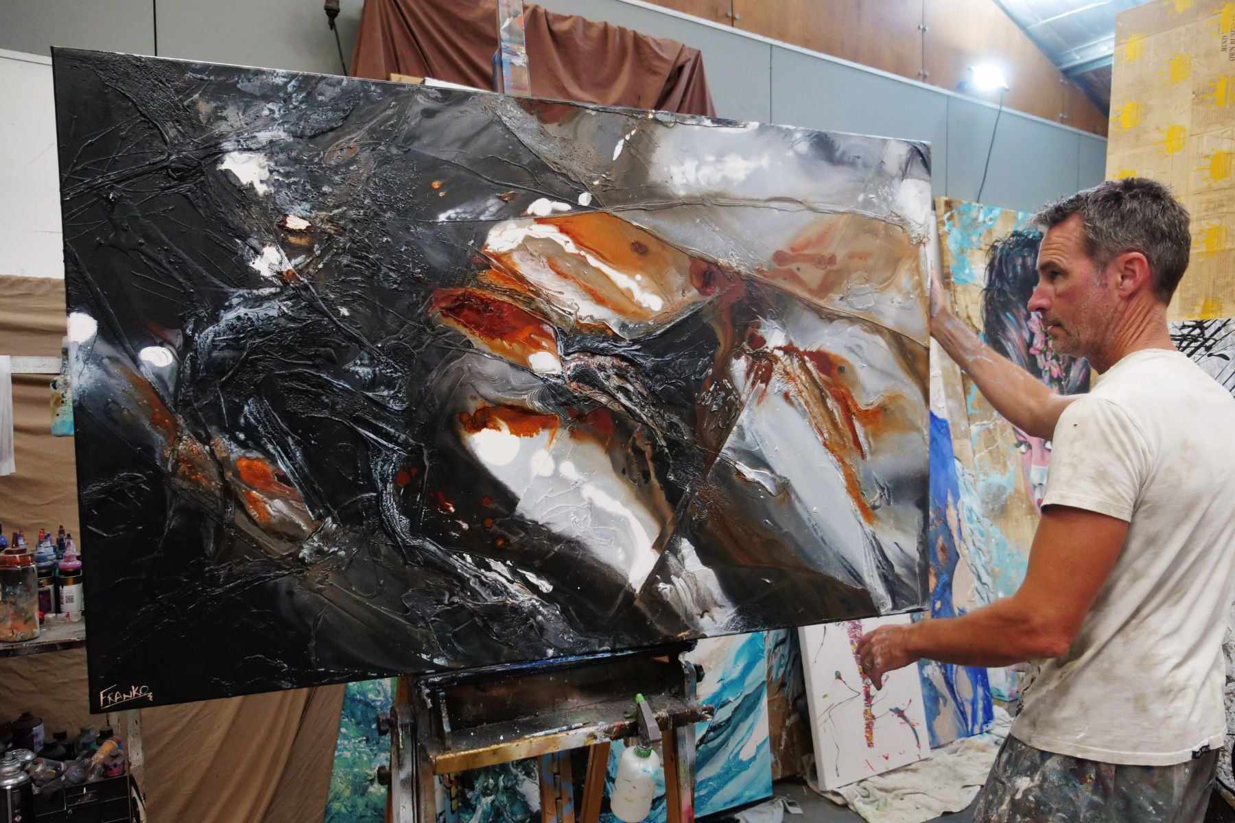 Rusted Sugar 160cm x 100cm Black Grey Rust Textured Abstract Painting (SOLD)-Abstract-Franko-[franko_art]-[beautiful_Art]-[The_Block]-Franklin Art Studio