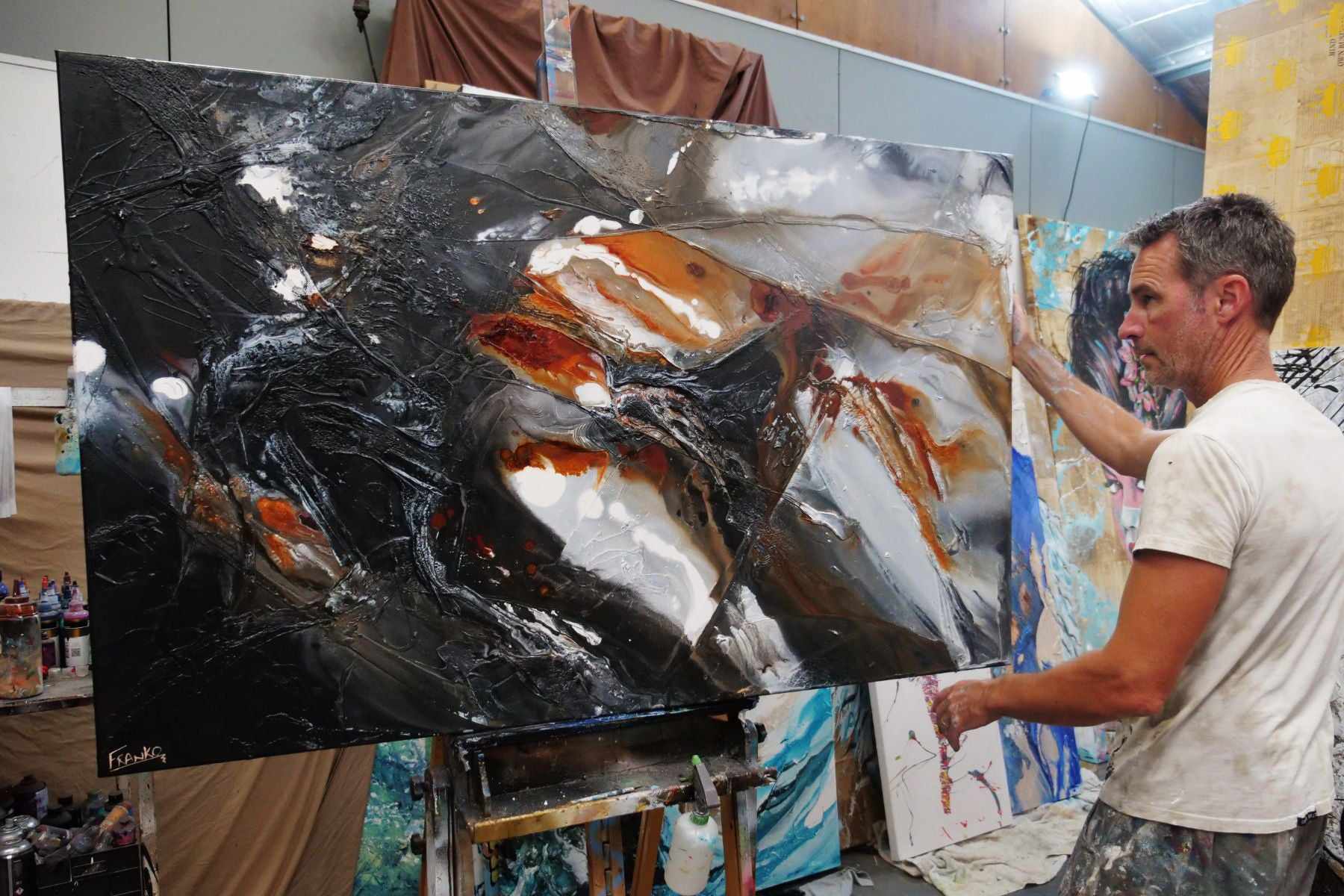 Rusted Sugar 160cm x 100cm Black Grey Rust Textured Abstract Painting (SOLD)-Abstract-[Franko Artist]-[Cheryl]-[Wendy]-[Gabriela]-Franklin Art Studio