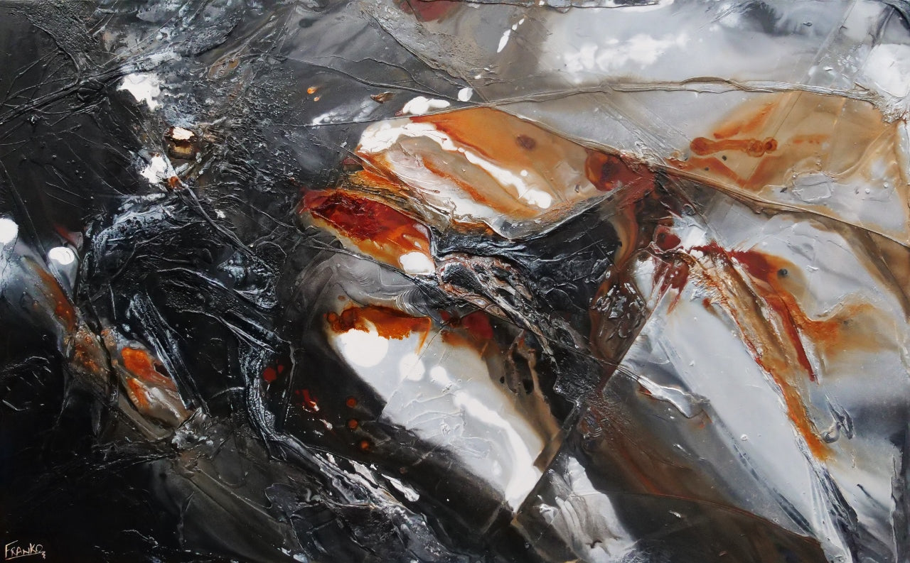 Rusted Sugar 160cm x 100cm Black Grey Rust Textured Abstract Painting (SOLD)-Abstract-Franko-[Franko]-[Australia_Art]-[Art_Lovers_Australia]-Franklin Art Studio