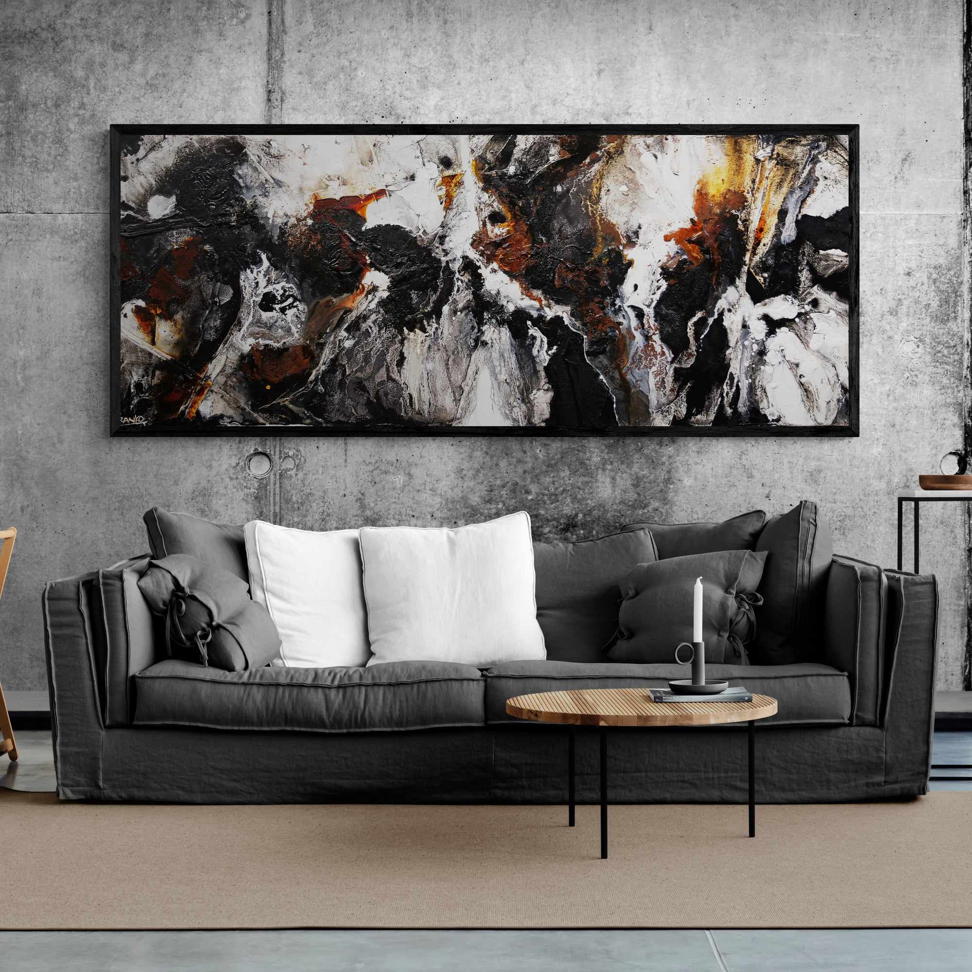 Rusted Tectonic 200cm x 80cm Black Rust Textured Abstract Painting (SOLD)-Abstract-Franko-[franko_artist]-[Art]-[interior_design]-Franklin Art Studio