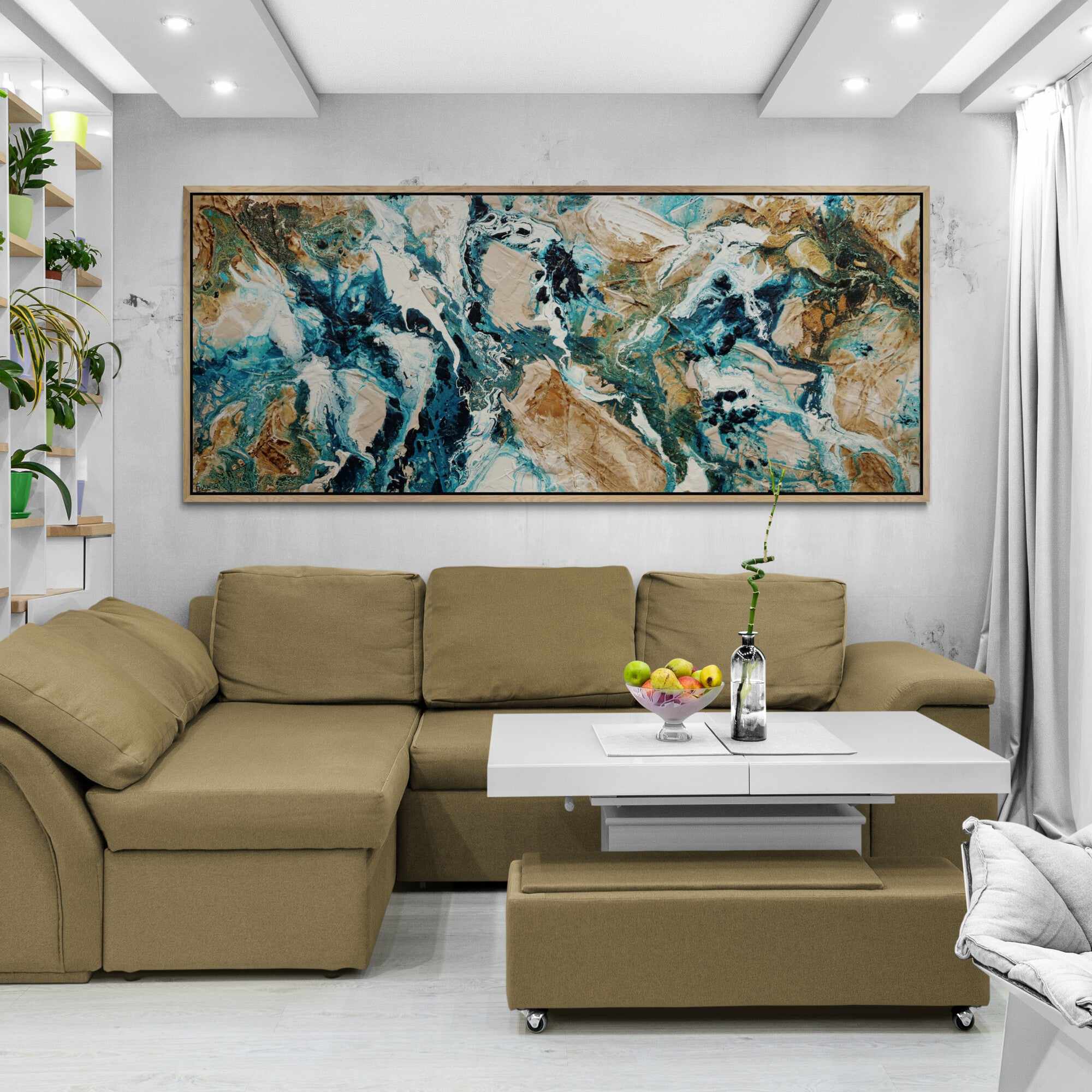 Rusting Honey 240cm x 100cm Rust Teal Textured Abstract Painting (SOLD)-Abstract-[Franko Artist]-[Gold Coast]-[Brisbane]-[Huge]-Franklin Art Studio
