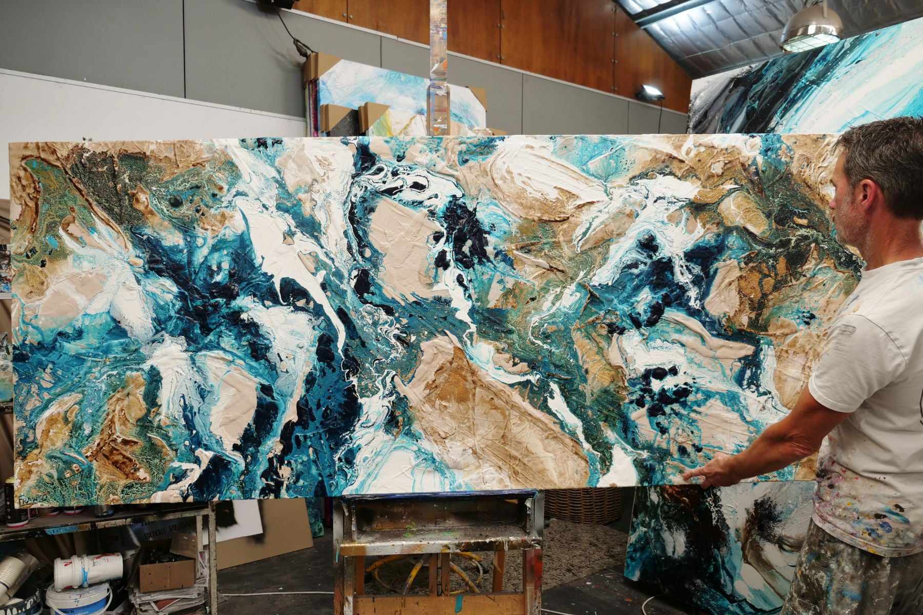 Rusting Honey 240cm x 100cm Rust Teal Textured Abstract Painting (SOLD)-Abstract-[Franko Artist]-[Cheryl]-[Wendy]-[Gabriela]-Franklin Art Studio
