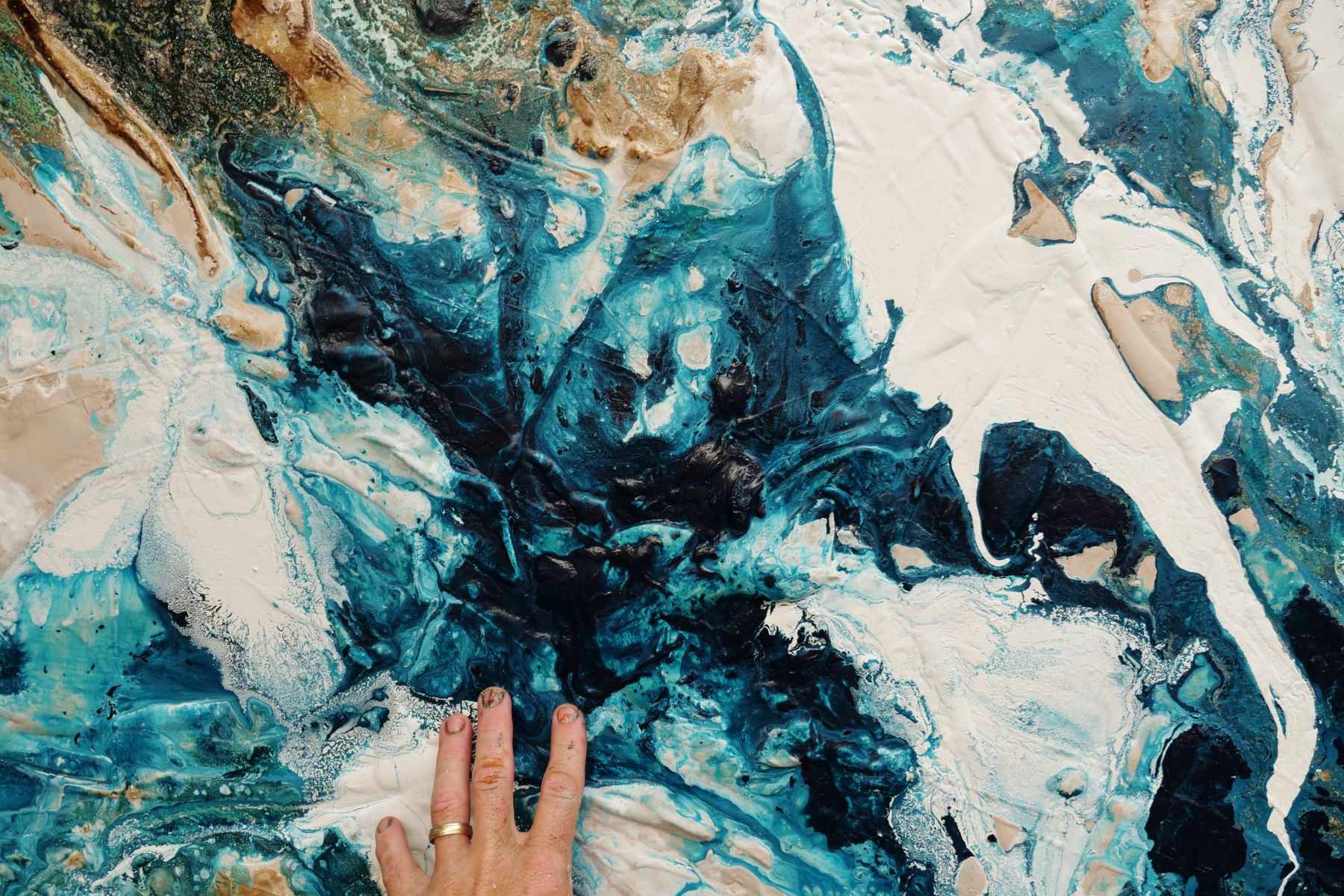 Rusting Honey 240cm x 100cm Rust Teal Textured Abstract Painting (SOLD)