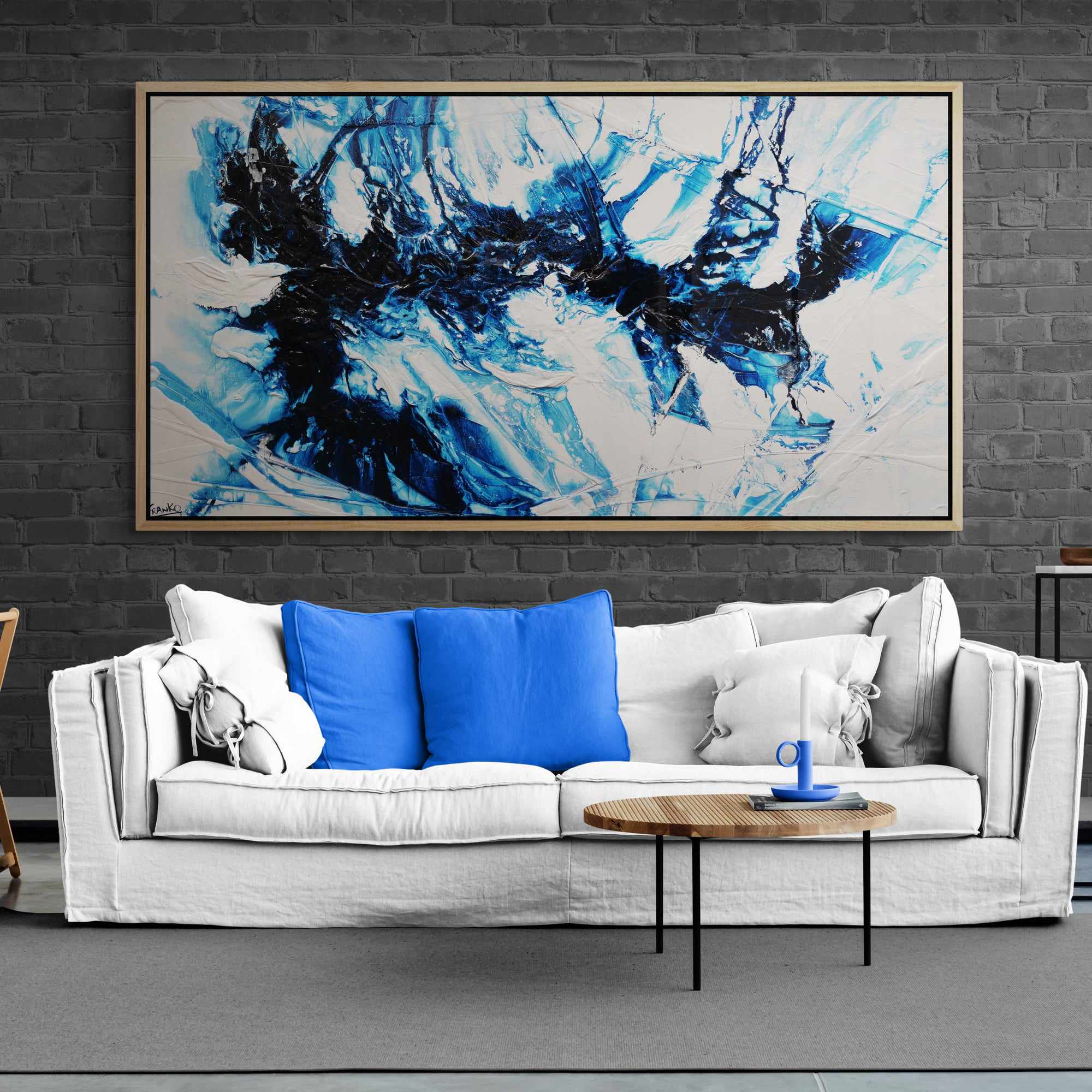 (SOLD KIERA) Hamptons Classic 190cm x 100cm Blue White Textured Abstract Painting (SOLD KIERA)-Abstract-Franko-[franko_artist]-[Art]-[interior_design]-Franklin Art Studio