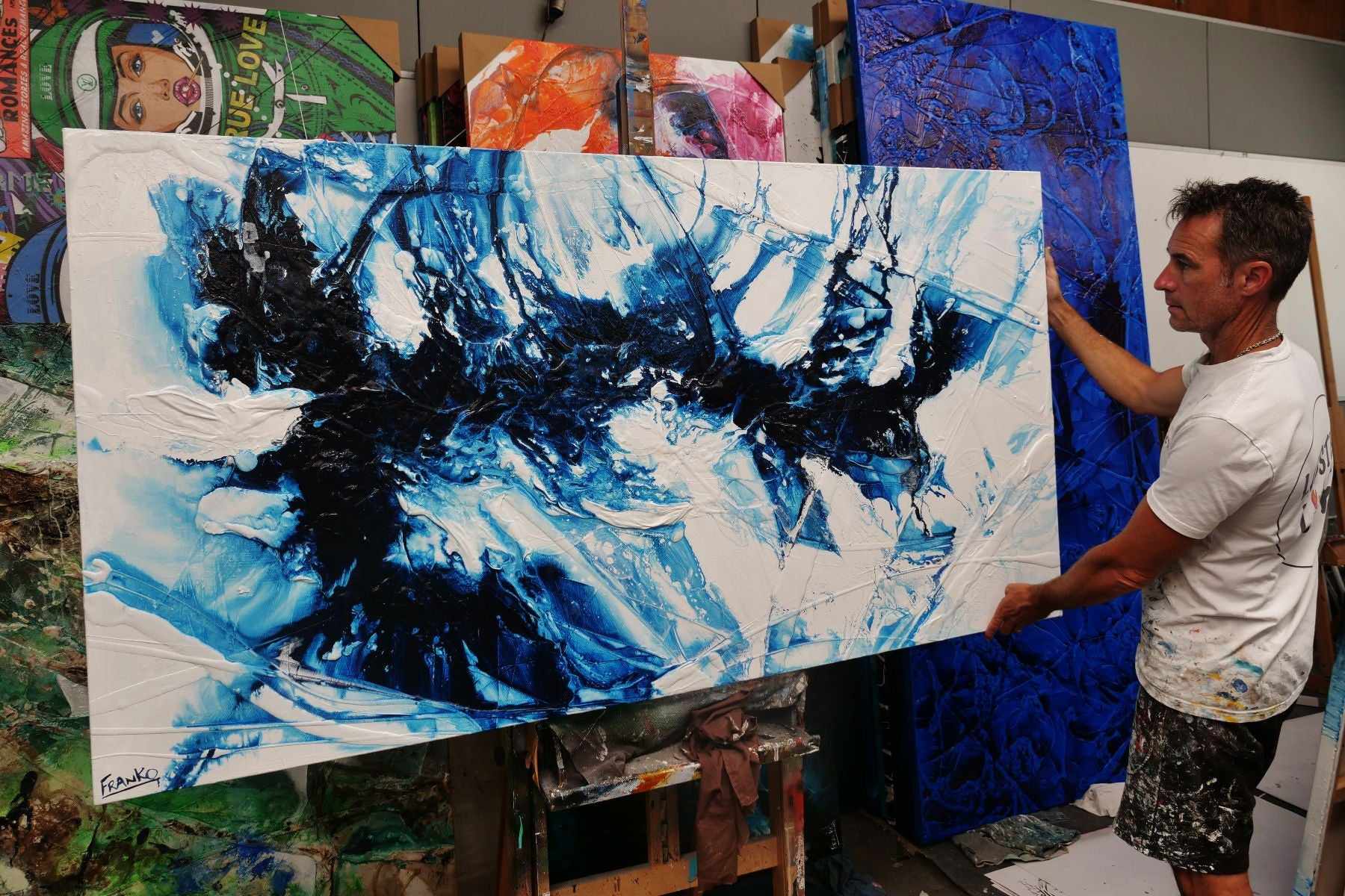 (SOLD KIERA) Hamptons Classic 190cm x 100cm Blue White Textured Abstract Painting (SOLD KIERA)-Abstract-Franko-[franko_art]-[beautiful_Art]-[The_Block]-Franklin Art Studio