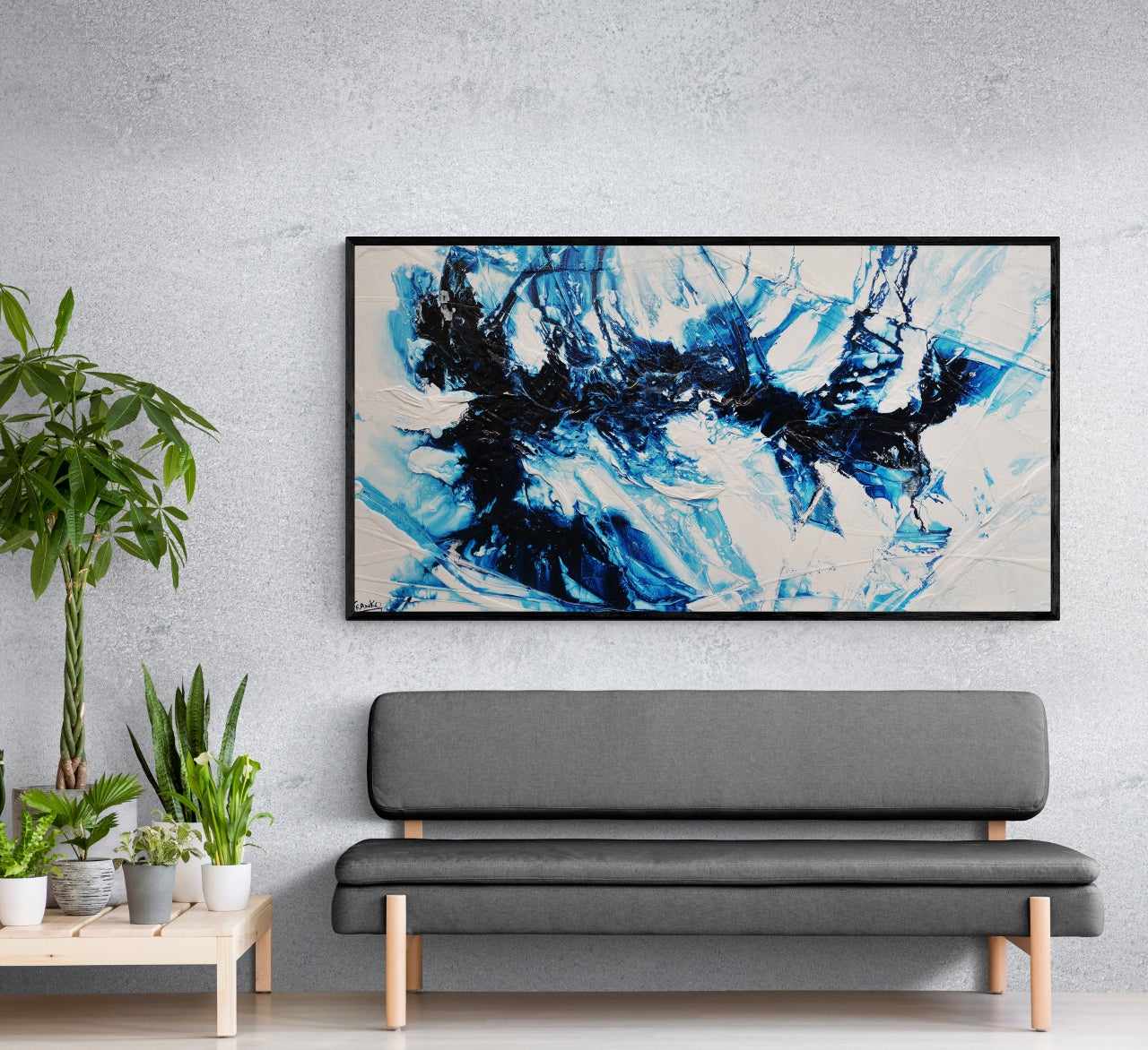 (SOLD KIERA) Hamptons Classic 190cm x 100cm Blue White Textured Abstract Painting (SOLD KIERA)-Abstract-[Franko]-[Artist]-[Australia]-[Painting]-Franklin Art Studio
