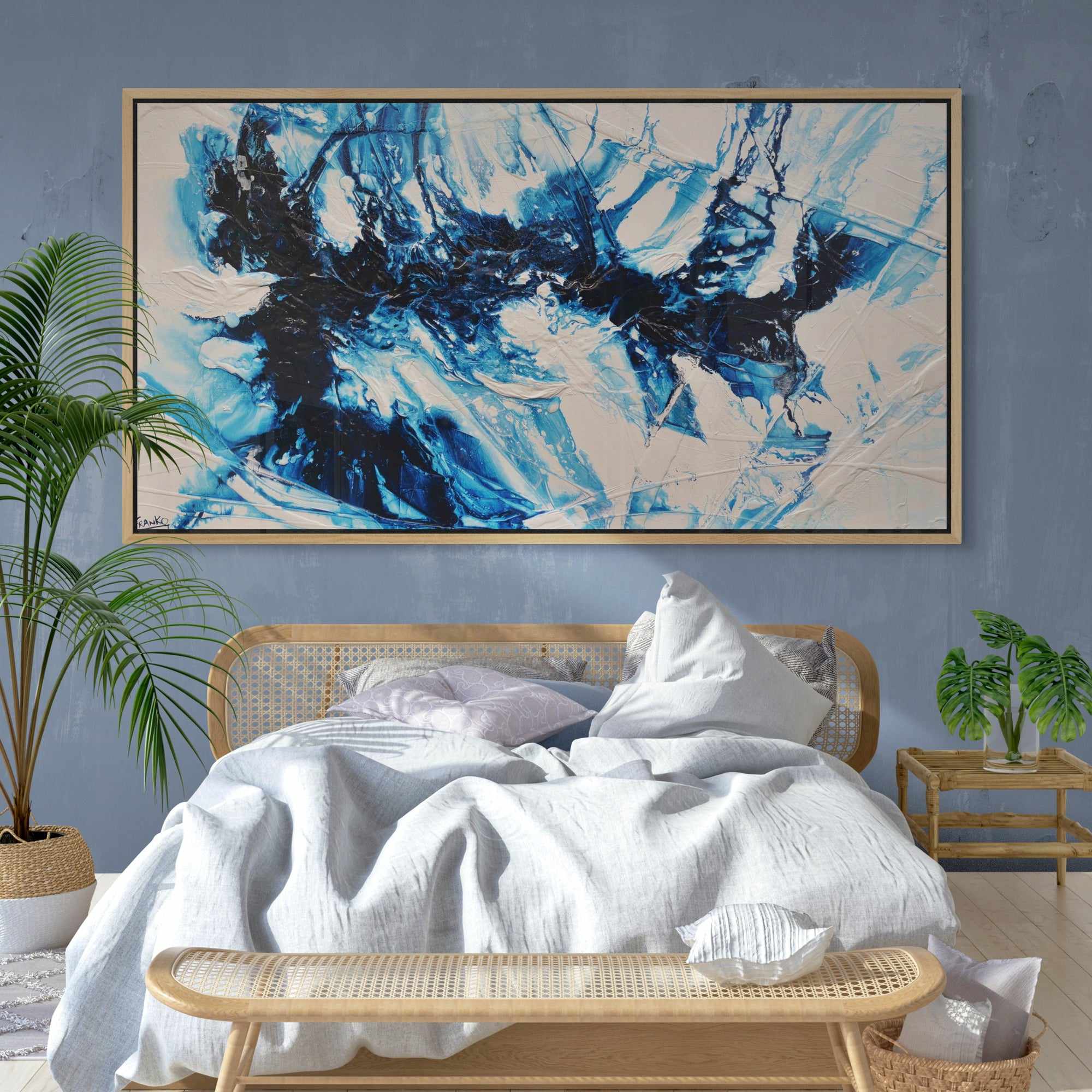 (SOLD KIERA) Hamptons Classic 190cm x 100cm Blue White Textured Abstract Painting (SOLD KIERA)-Abstract-Franko-[Franko]-[huge_art]-[Australia]-Franklin Art Studio