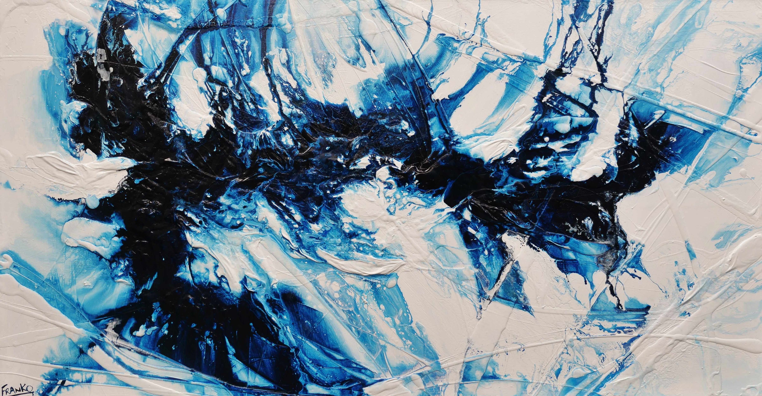 (SOLD KIERA) Hamptons Classic 190cm x 100cm Blue White Textured Abstract Painting (SOLD KIERA)-Abstract-Franko-[Franko]-[Australia_Art]-[Art_Lovers_Australia]-Franklin Art Studio