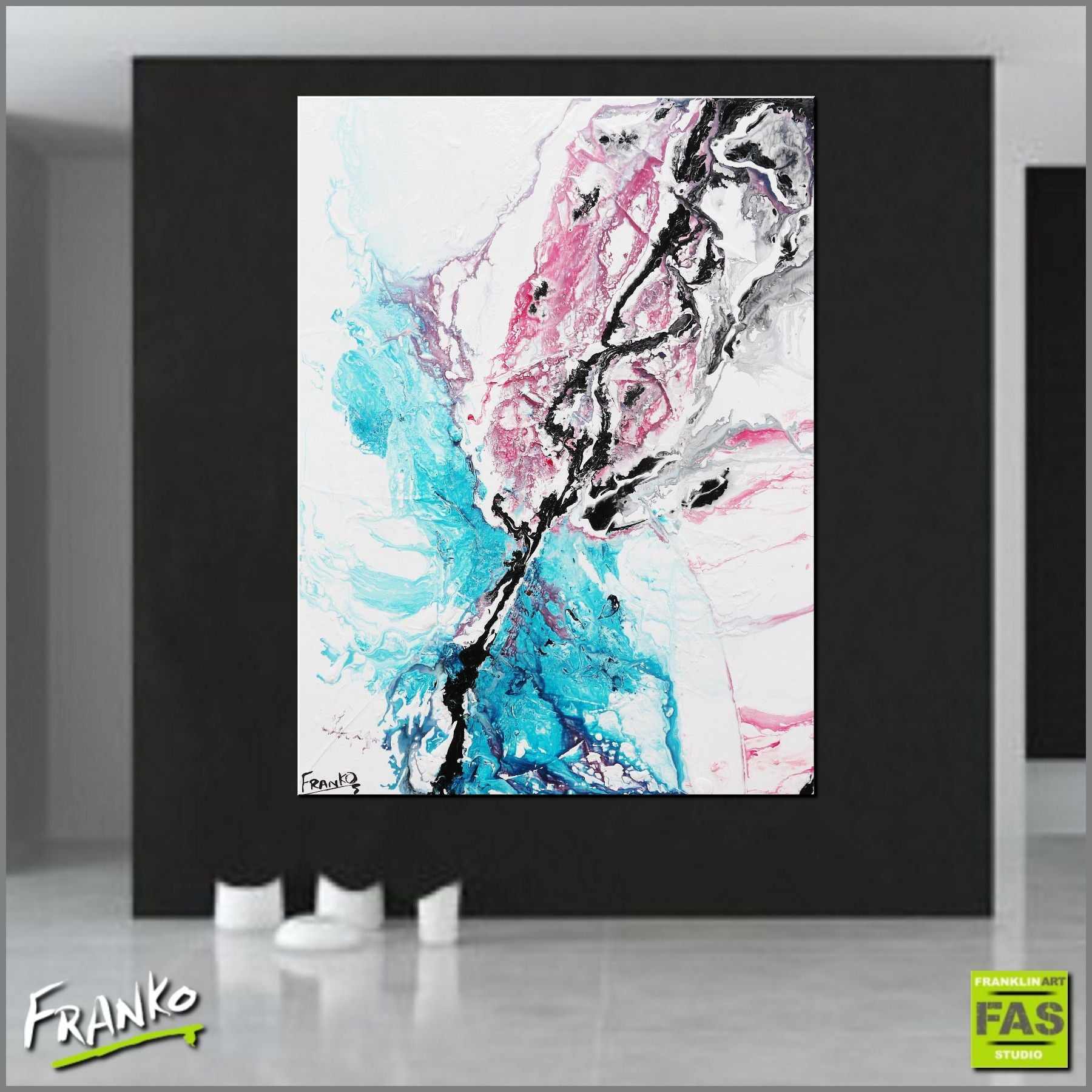 Salmon Moments 75cm x 100cm White Pink Abstract Painting (SOLD)-Abstract-Franko-[Franko]-[huge_art]-[Australia]-Franklin Art Studio