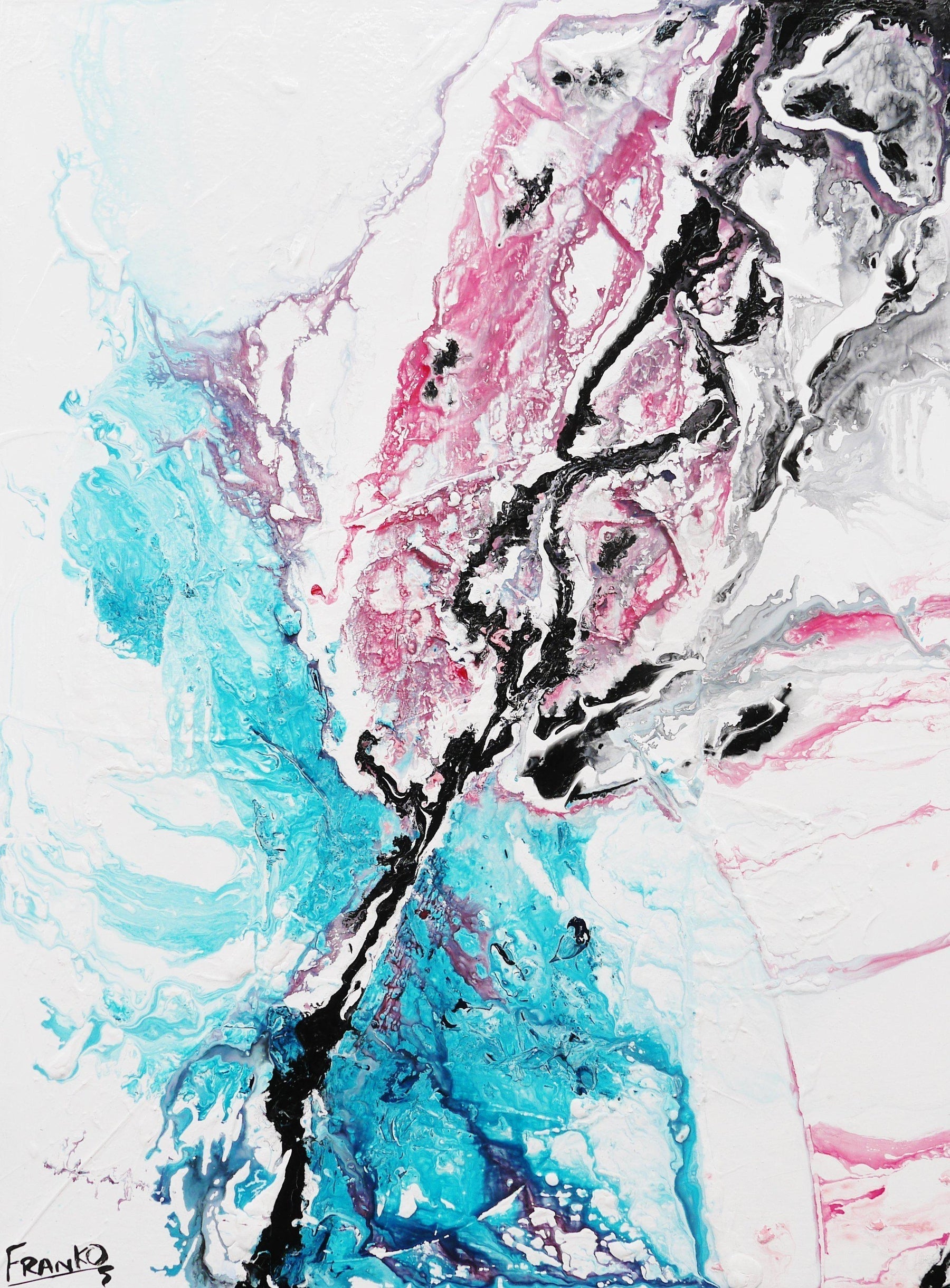 Salmon Moments 75cm x 100cm White Pink Abstract Painting (SOLD)-Abstract-Franko-[Franko]-[Australia_Art]-[Art_Lovers_Australia]-Franklin Art Studio