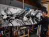 Salt and Nero 200cm x 80cm White Black Textured Abstract Painting (SOLD)-Abstract-[Franko Artist]-[Cheryl]-[Wendy]-[Gabriela]-Franklin Art Studio