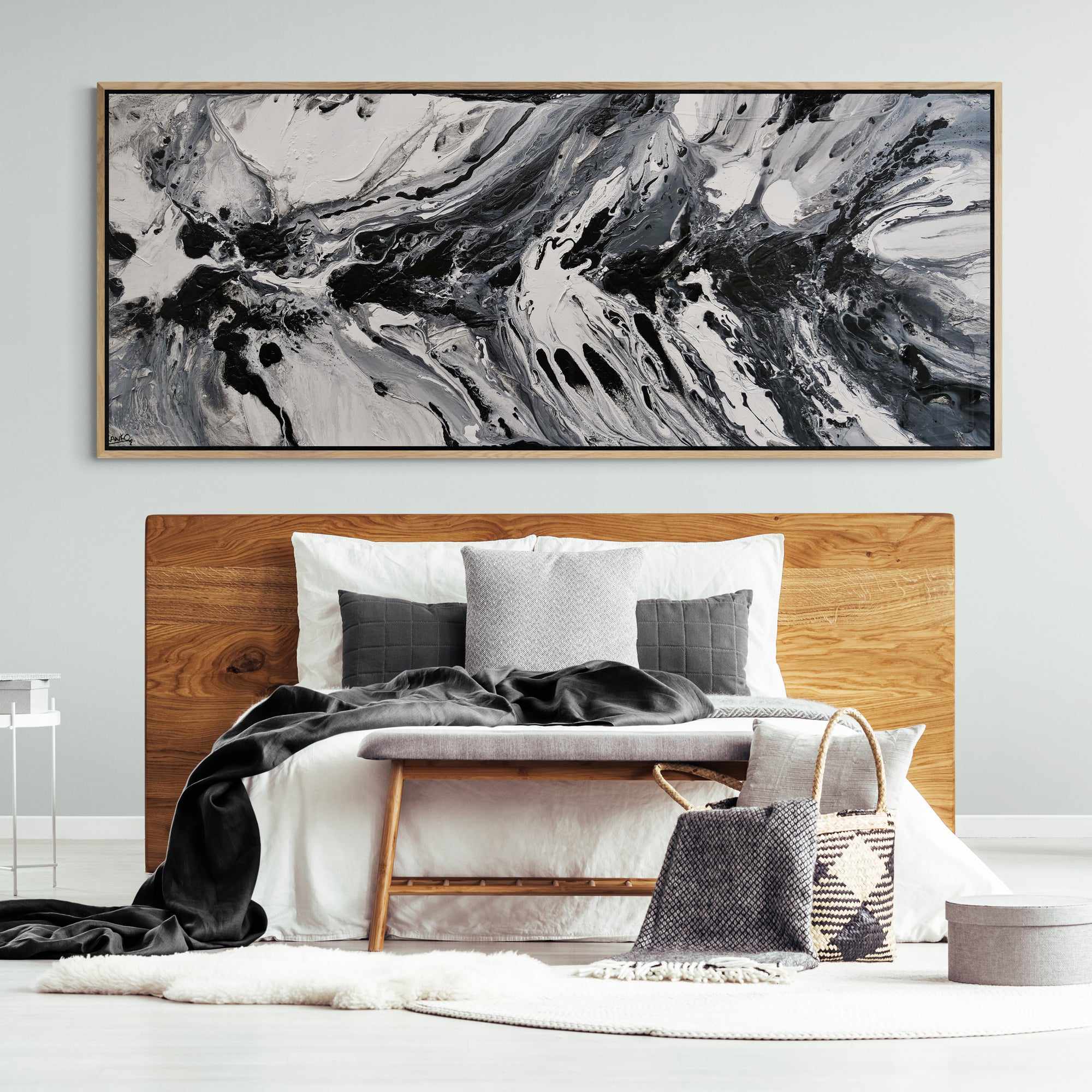 Salt and Nero 200cm x 80cm White Black Textured Abstract Painting (SOLD)-Abstract-[Franko]-[Artist]-[Australia]-[Painting]-Franklin Art Studio
