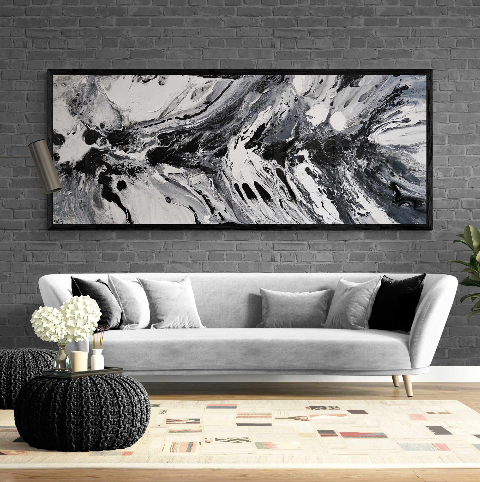 Salt and Nero 200cm x 80cm White Black Textured Abstract Painting (SOLD)-Abstract-Franko-[Franko]-[huge_art]-[Australia]-Franklin Art Studio