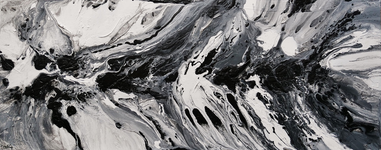Salt and Nero 200cm x 80cm White Black Textured Abstract Painting (SOLD)-Abstract-Franko-[Franko]-[Australia_Art]-[Art_Lovers_Australia]-Franklin Art Studio