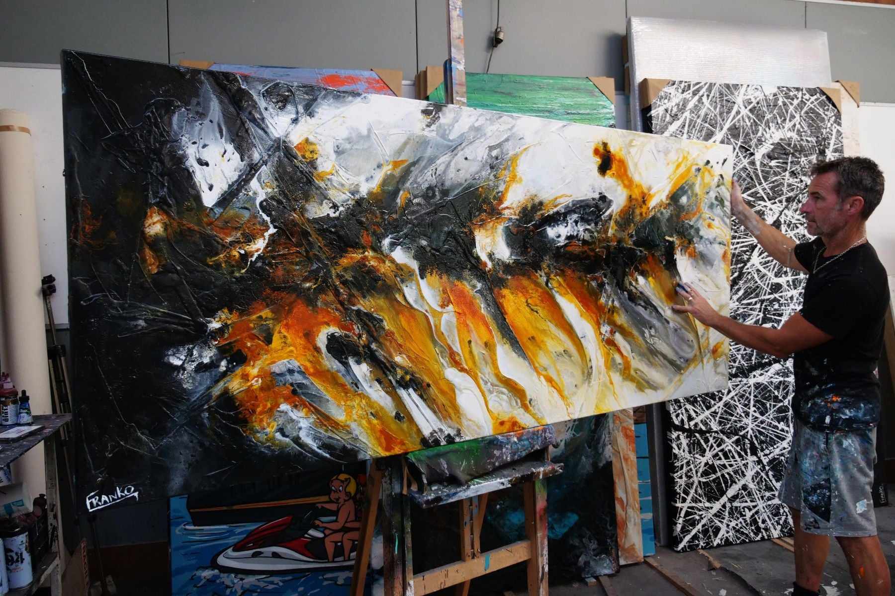 Salted Sienna 240cm x 100cm Sienna Black Textured Abstract Painting (SOLD)-Abstract-[Franko Artist]-[Gold Coast]-[Brisbane]-[Huge]-Franklin Art Studio