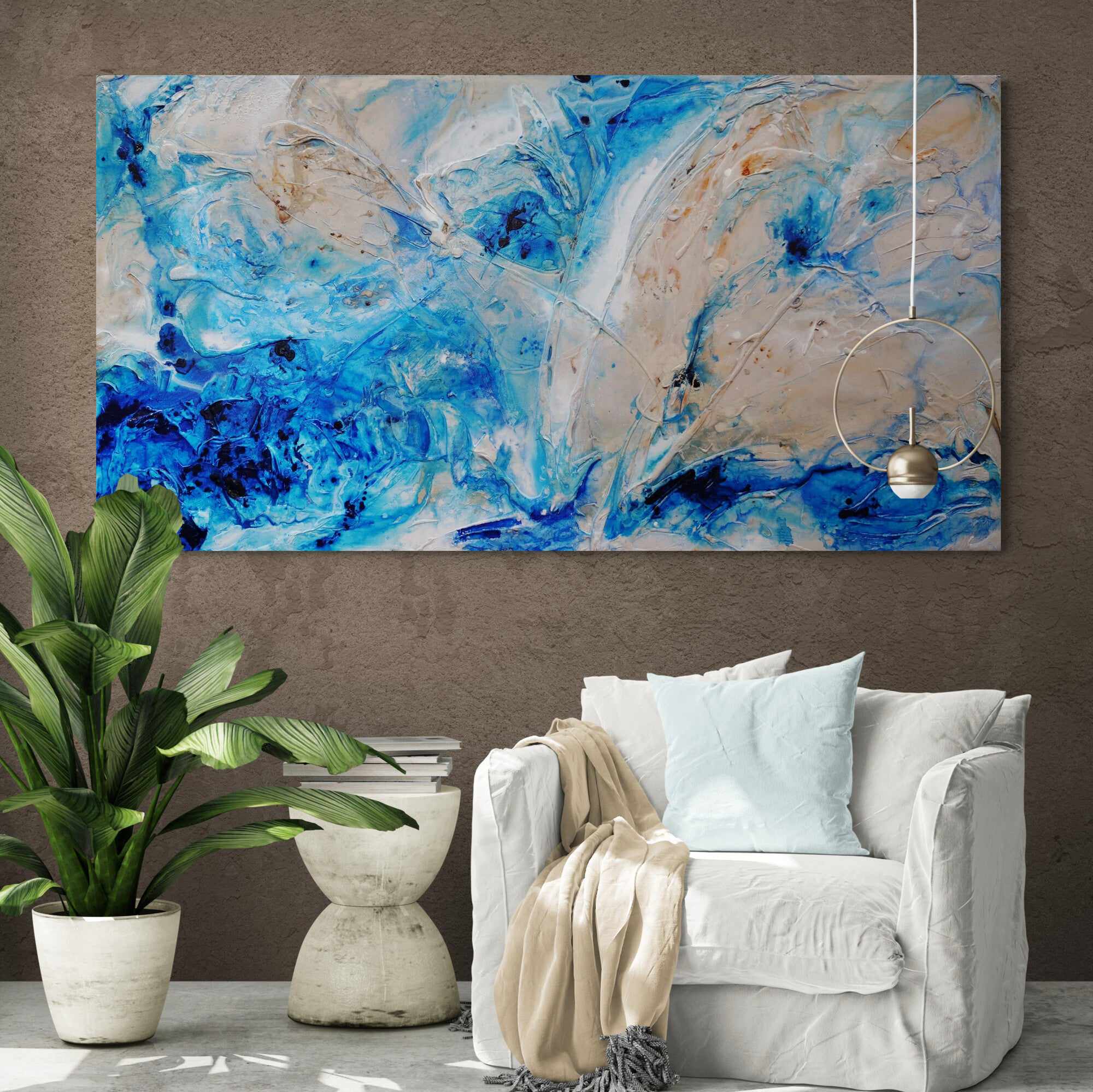 Sapphire Casbah 190cm x 100cm Blue Cream Textured Abstract Painting (SOLD NATALIE)-Abstract-[Franko]-[Artist]-[Australia]-[Painting]-Franklin Art Studio
