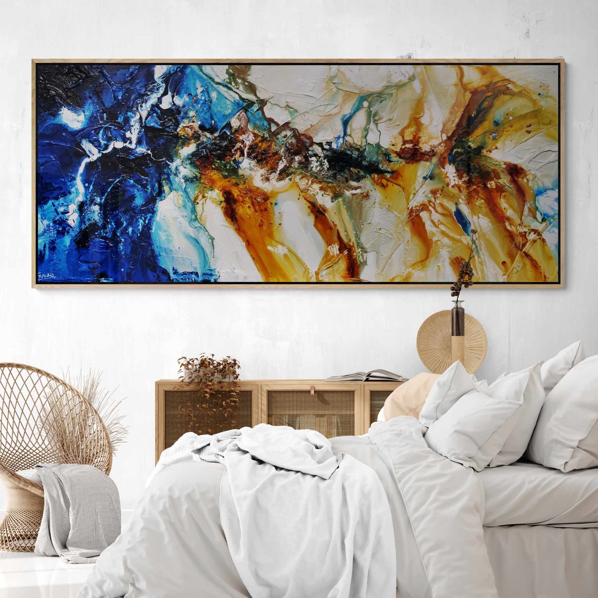 Sapphire Coast 240cm x 100cm Blue Sienna Textured Abstract Painting (SOLD)-Abstract-Franko-[franko_artist]-[Art]-[interior_design]-Franklin Art Studio