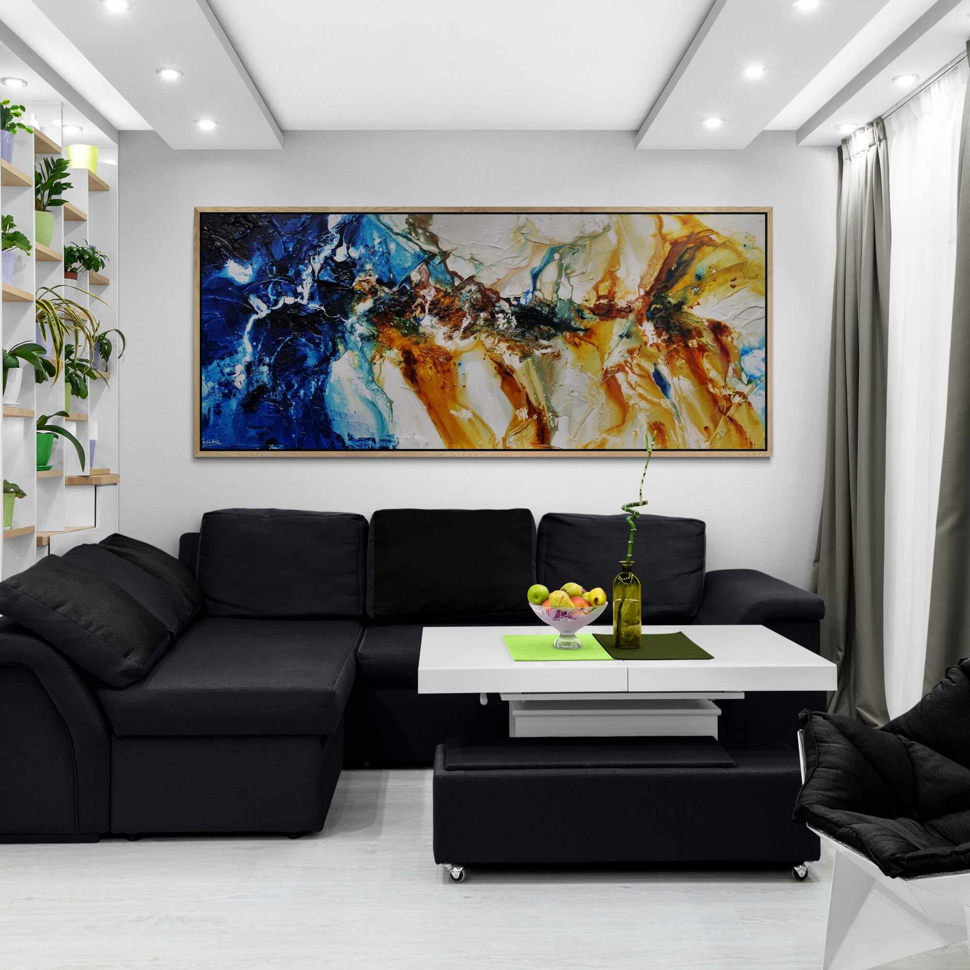 Sapphire Coast 240cm x 100cm Blue Sienna Textured Abstract Painting (SOLD)-Abstract-Franko-[Franko]-[huge_art]-[Australia]-Franklin Art Studio