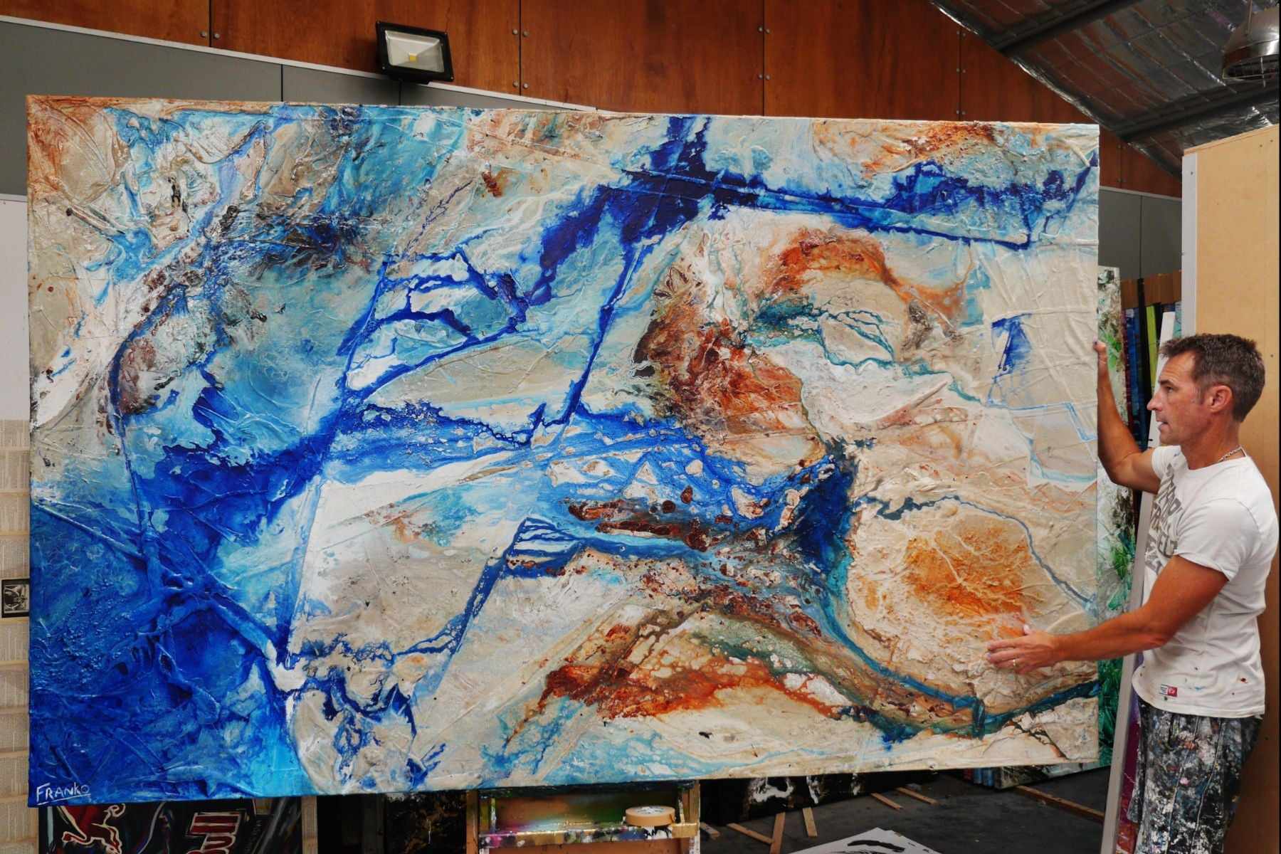 Sapphire Rust Outback 280cm x 170cm Blue Cream Textured Abstract Painting (SOLD)-Abstract-Franko-[franko_artist]-[Art]-[interior_design]-Franklin Art Studio
