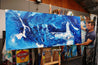 Sapphire Seas 240cm x 100cm Blue White Textured Abstract Painting (SOLD)-Abstract-Franko-[franko_artist]-[Art]-[interior_design]-Franklin Art Studio