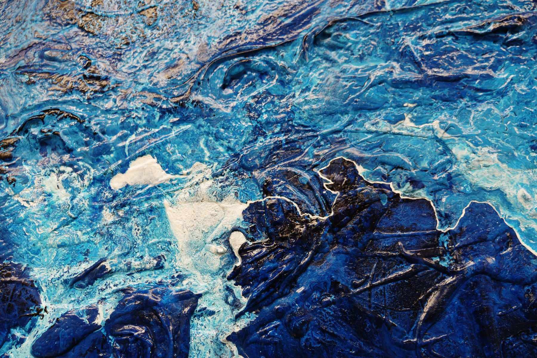 Sapphire Seas 240cm x 100cm Blue White Textured Abstract Painting (SOLD)