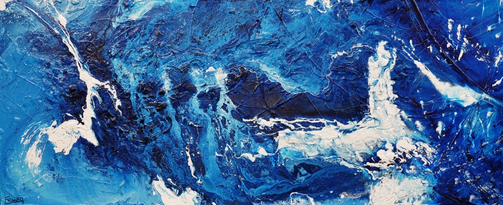 Sapphire Seas 240cm x 100cm Blue White Textured Abstract Painting (SOLD)-Abstract-Franko-[Franko]-[Australia_Art]-[Art_Lovers_Australia]-Franklin Art Studio