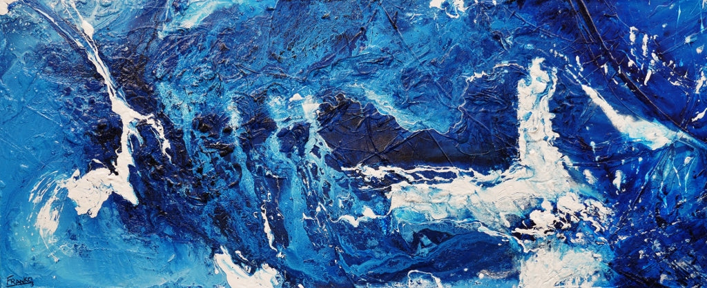 Sapphire Seas 240cm x 100cm Blue White Textured Abstract Painting (SOLD)-Abstract-[Franko ]-[Gallery]-[popular]-[Australia]-Franklin Art Studio