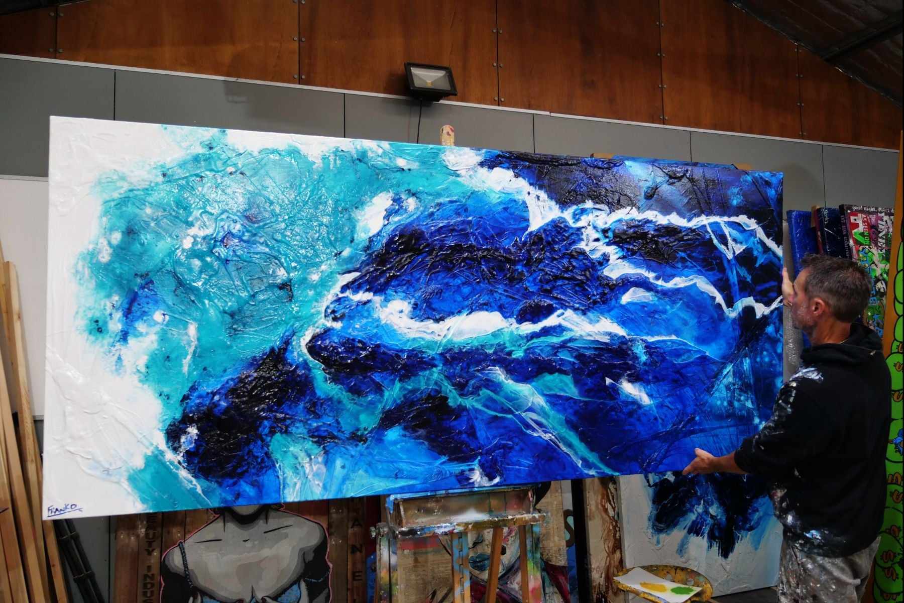 Sapphire Seduction 270cm x 120cm Blue White Textured Abstract Painting (SOLD)-Abstract-Franko-[franko_artist]-[Art]-[interior_design]-Franklin Art Studio