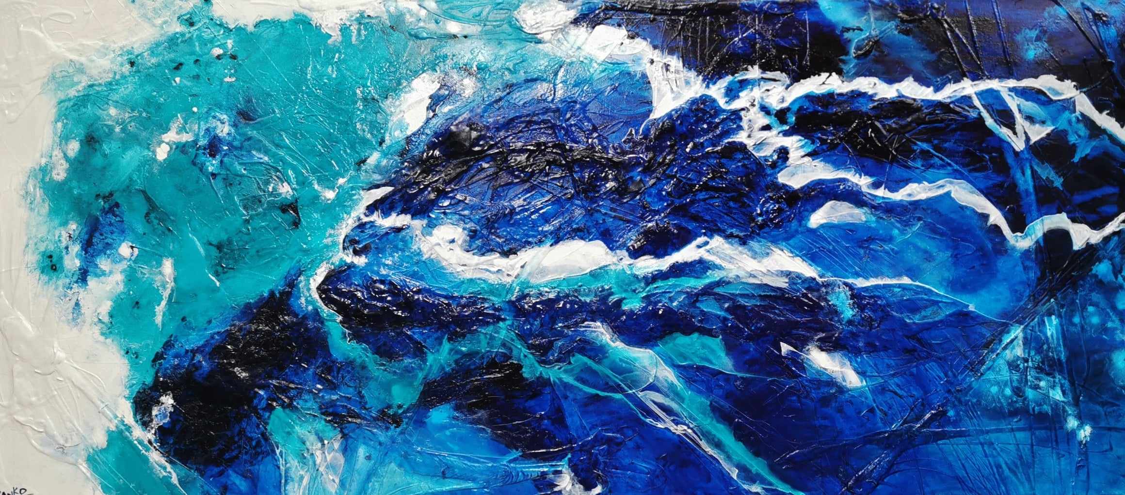 Sapphire Seduction 270cm x 120cm Blue White Textured Abstract Painting (SOLD)-Abstract-Franko-[Franko]-[Australia_Art]-[Art_Lovers_Australia]-Franklin Art Studio